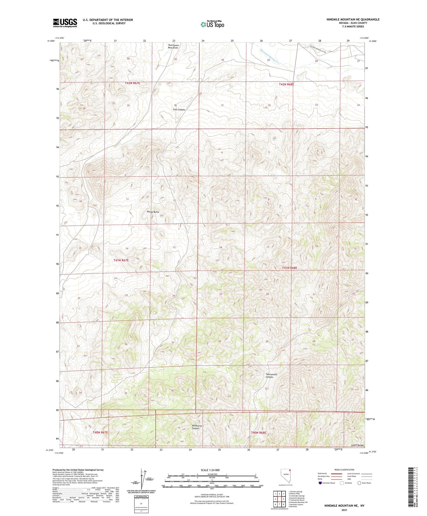 Ninemile Mountain NE Nevada US Topo Map Image