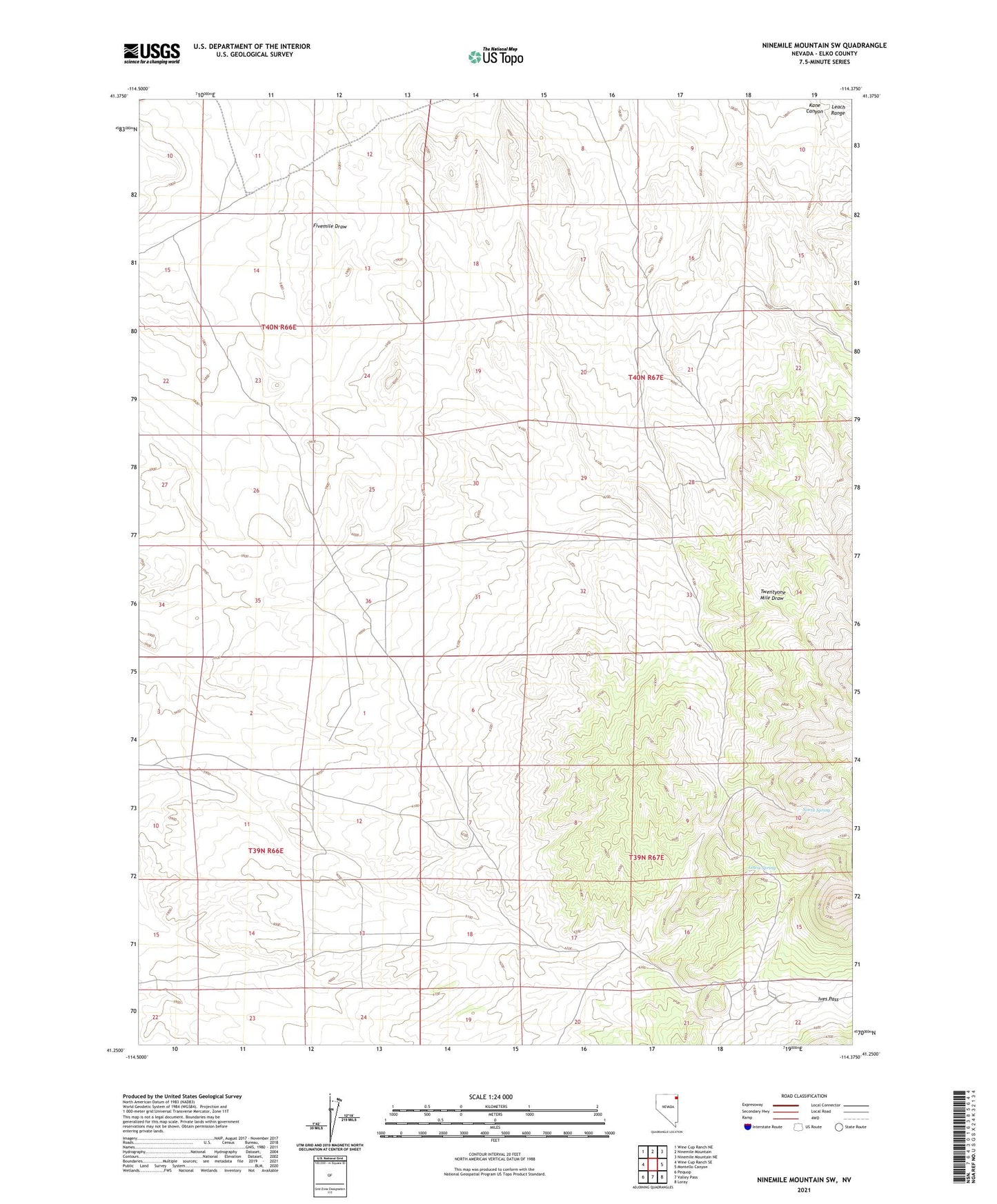 Ninemile Mountain SW Nevada US Topo Map Image