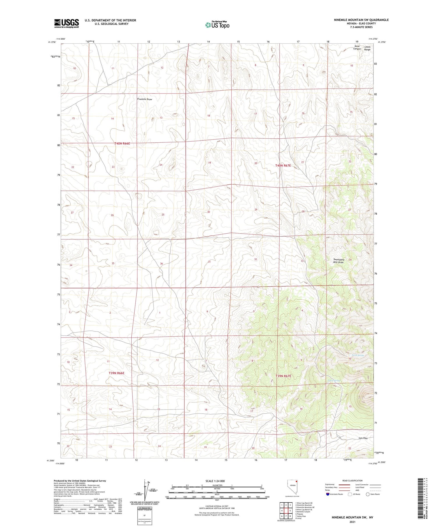 Ninemile Mountain SW Nevada US Topo Map Image