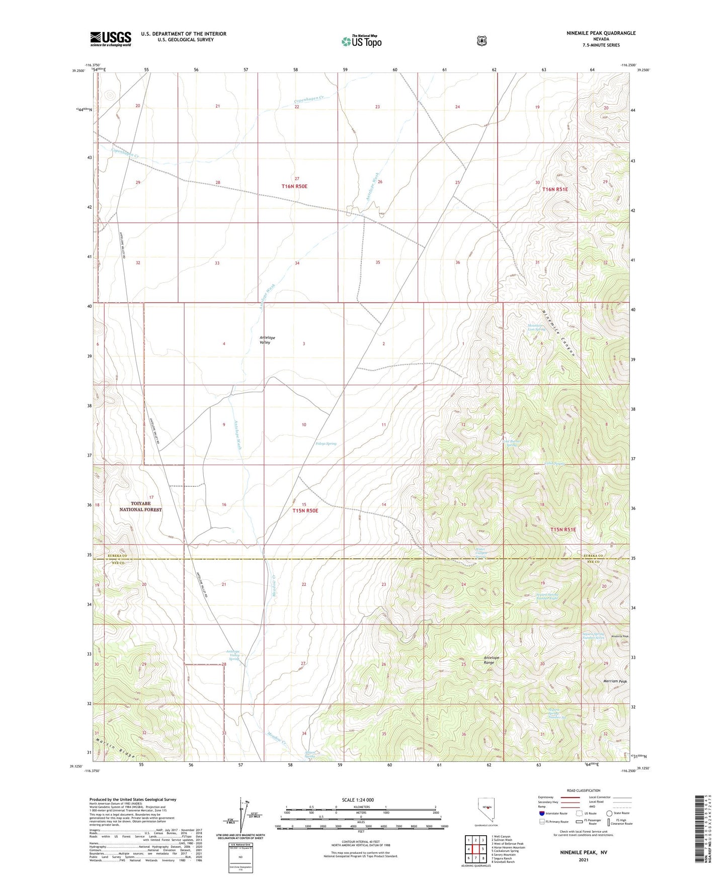 Ninemile Peak Nevada US Topo Map Image