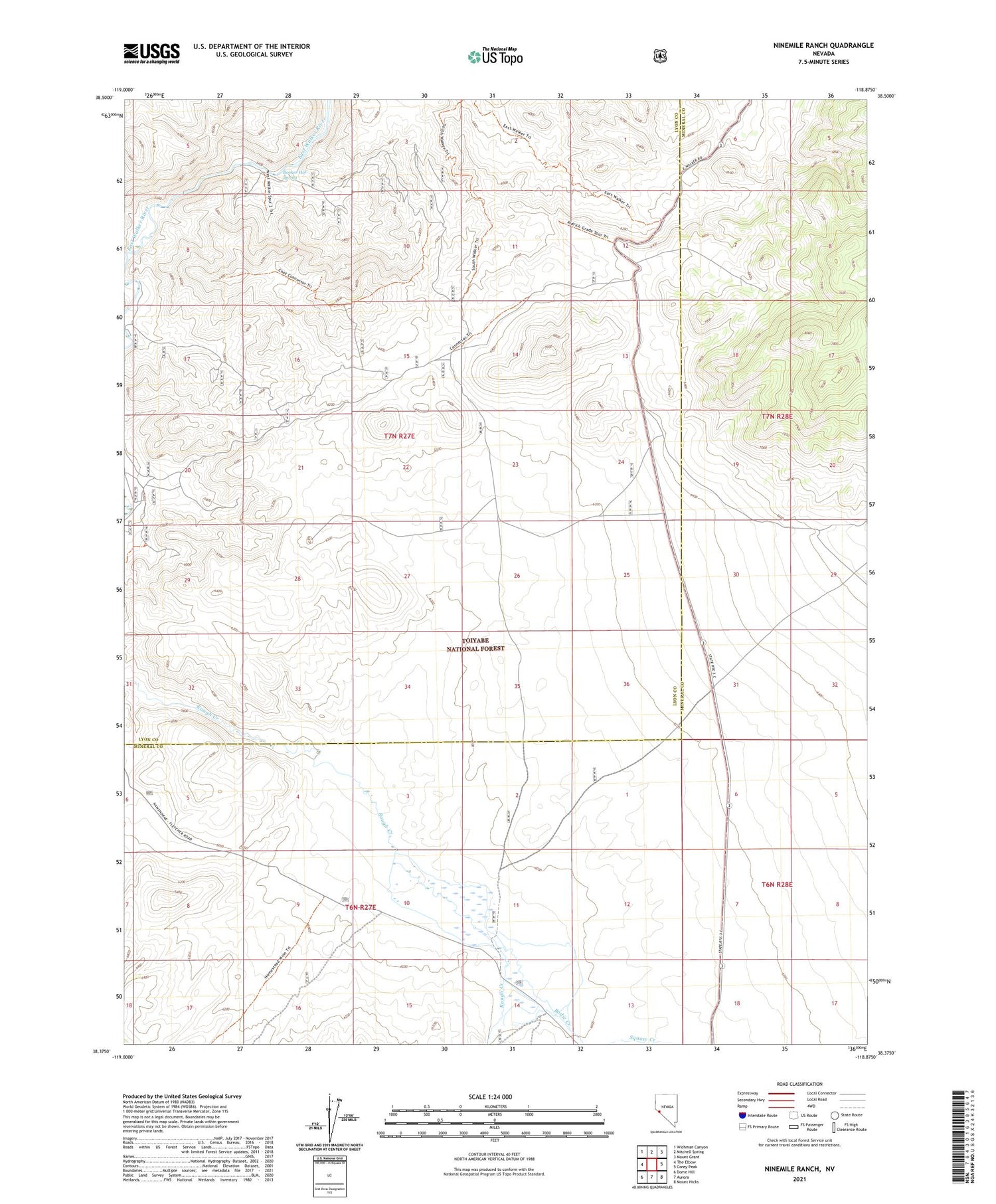 Ninemile Ranch Nevada US Topo Map Image