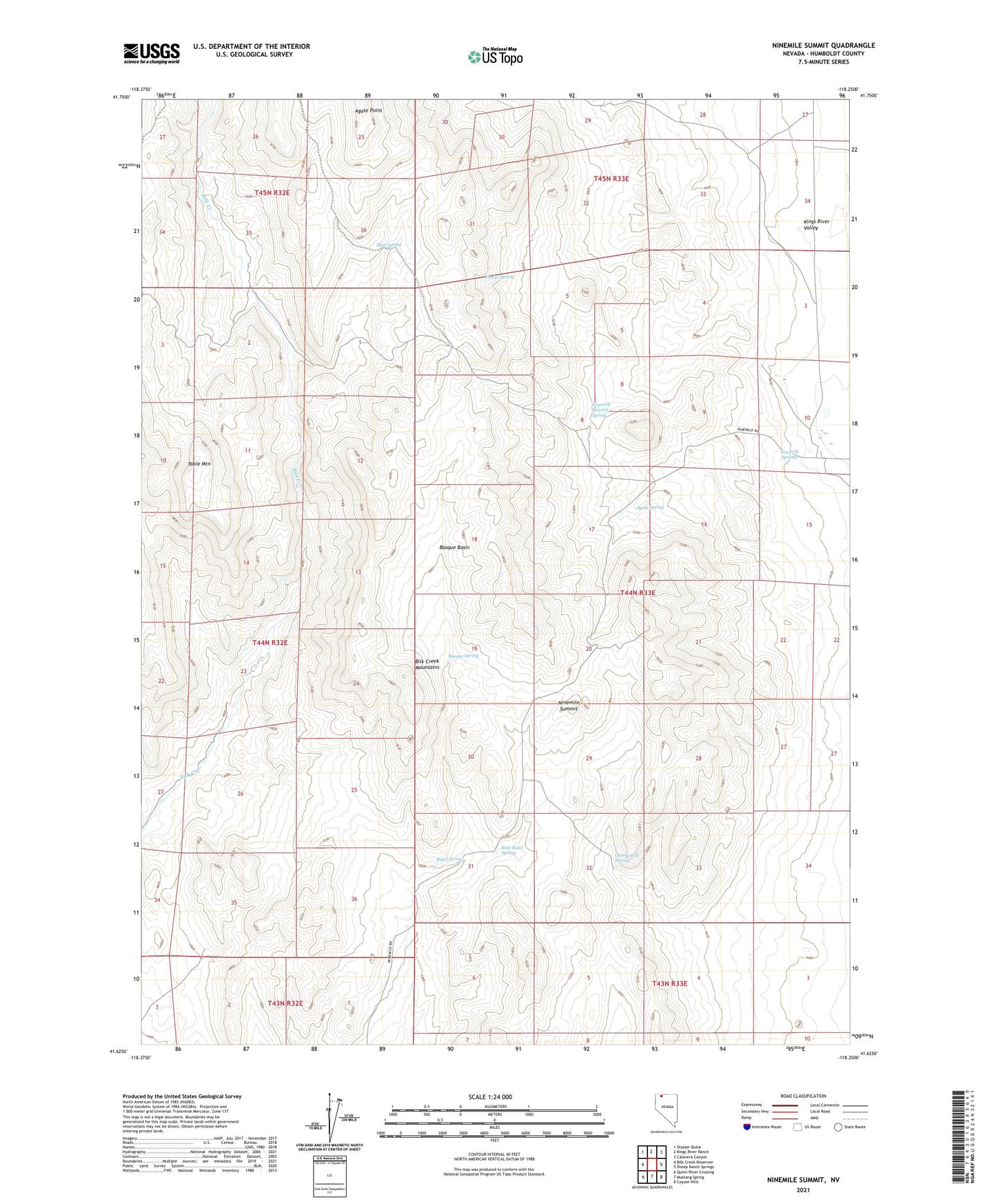 Ninemile Summit Nevada US Topo Map Image