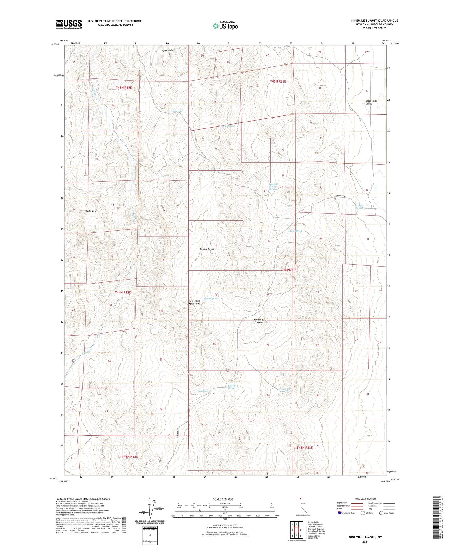 Ninemile Summit Nevada US Topo Map Image