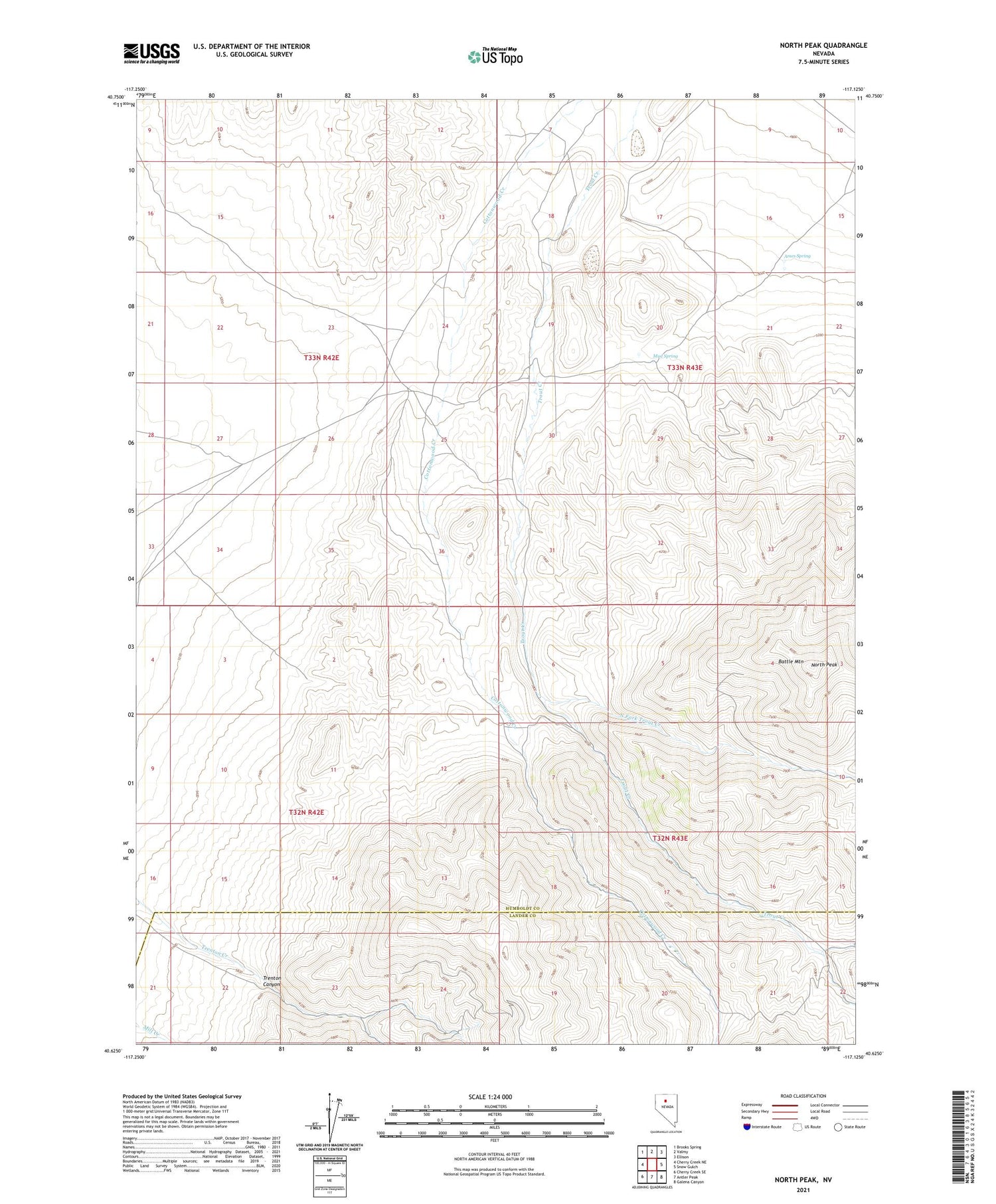 North Peak Nevada US Topo Map Image