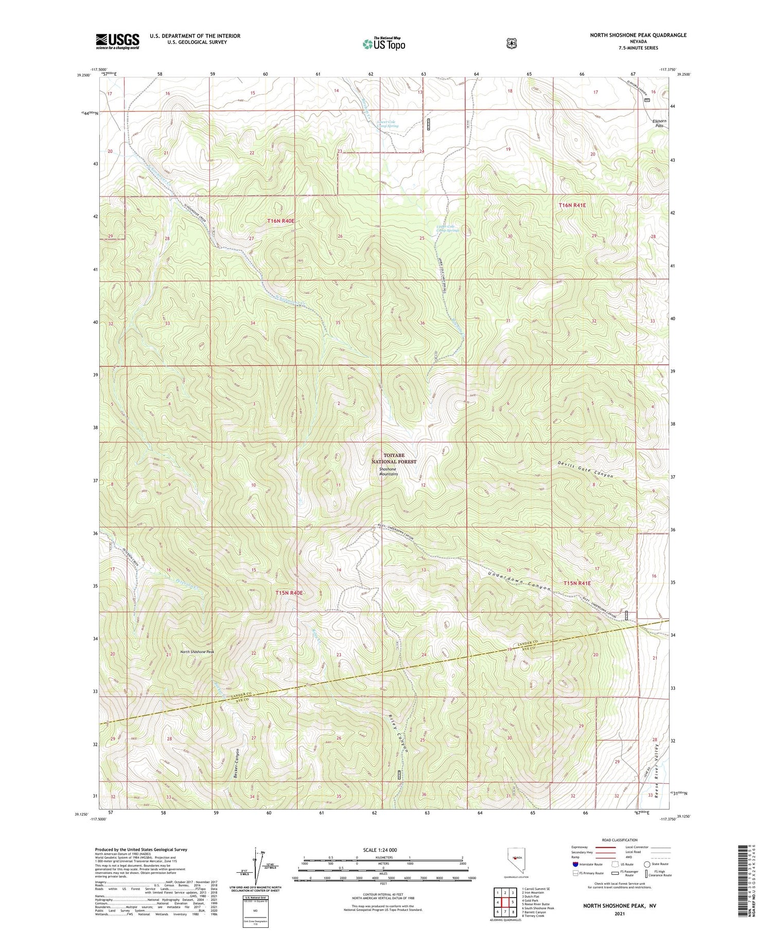 North Shoshone Peak Nevada US Topo Map Image