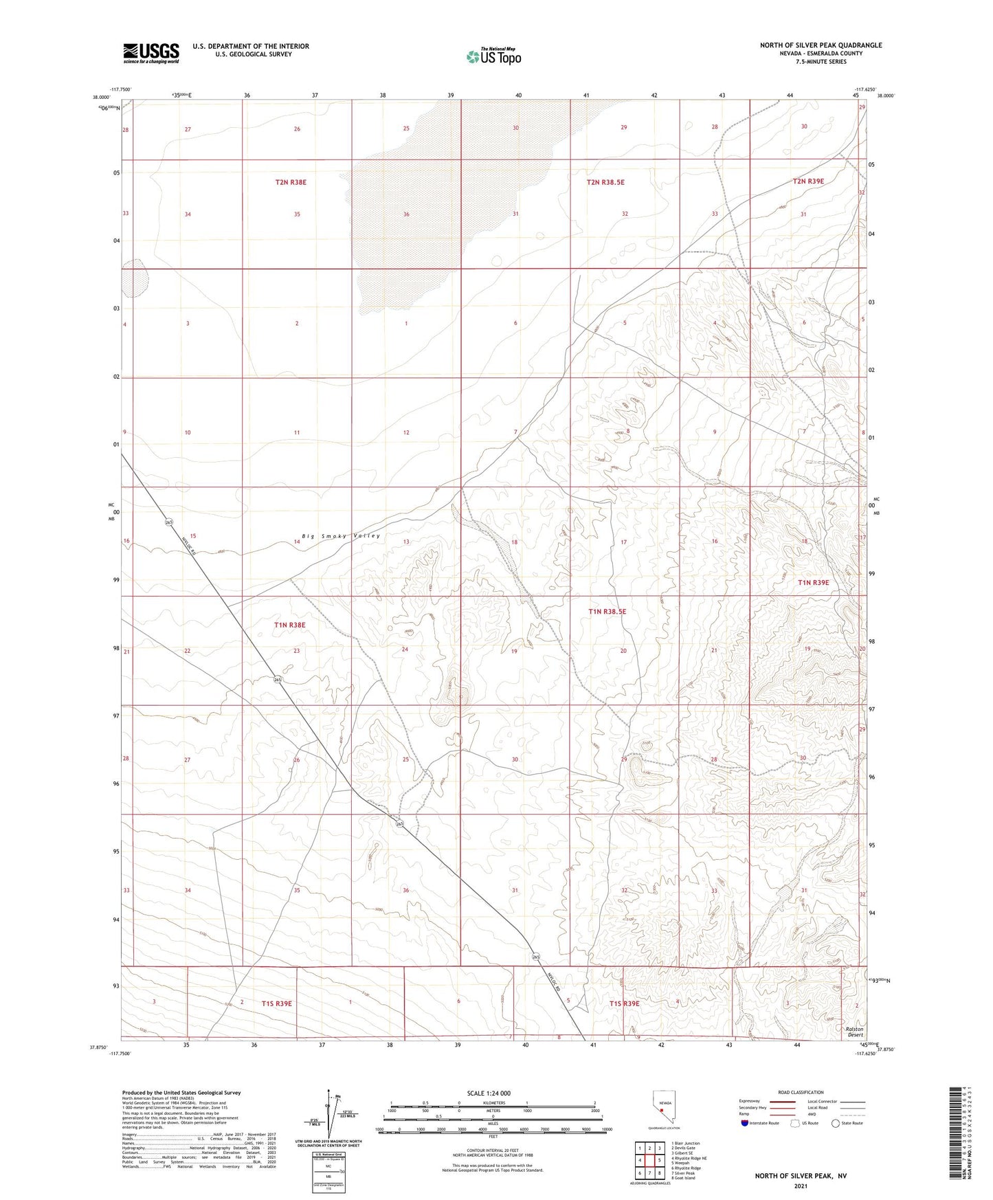 North of Silver Peak Nevada US Topo Map Image
