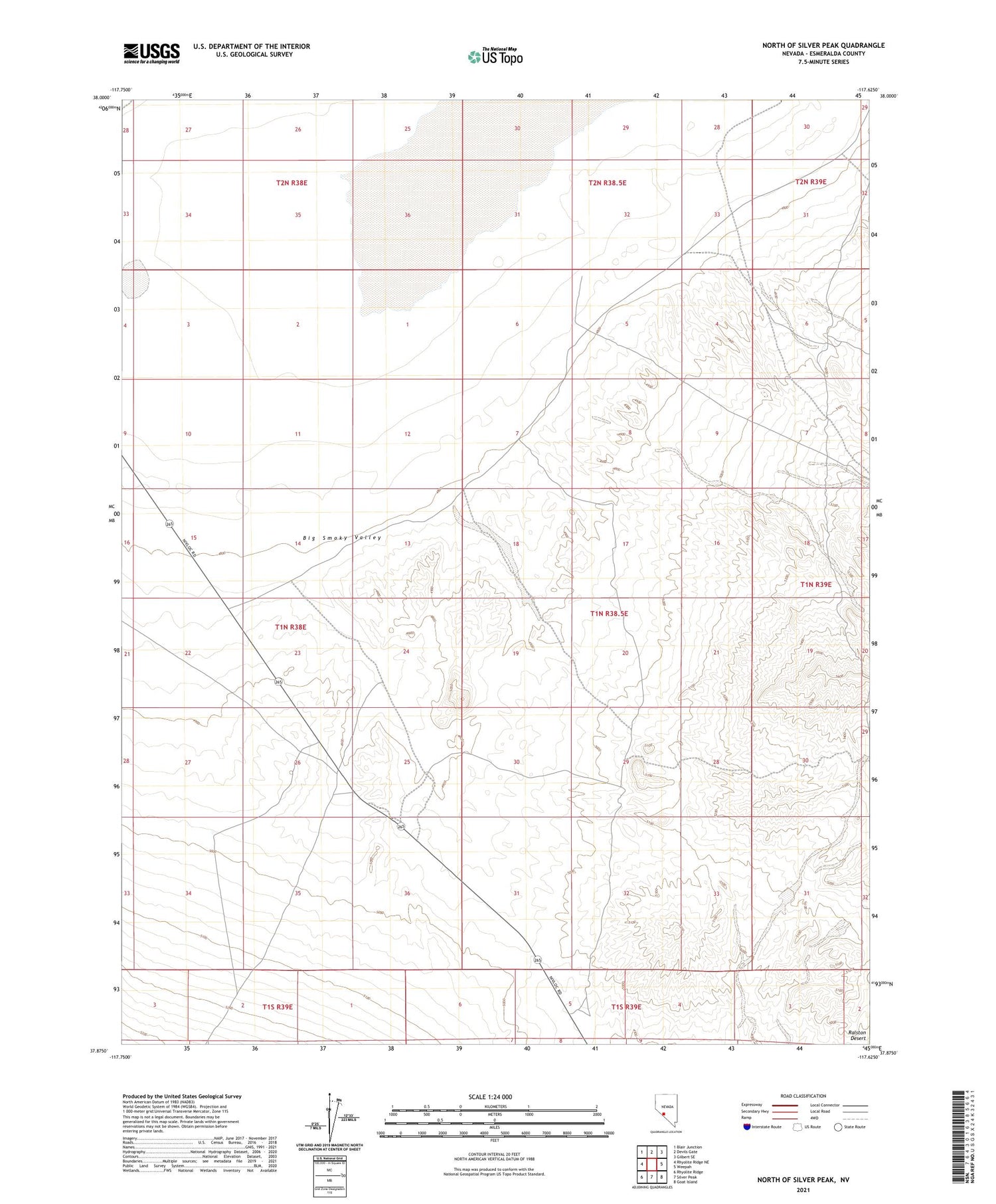 North of Silver Peak Nevada US Topo Map Image