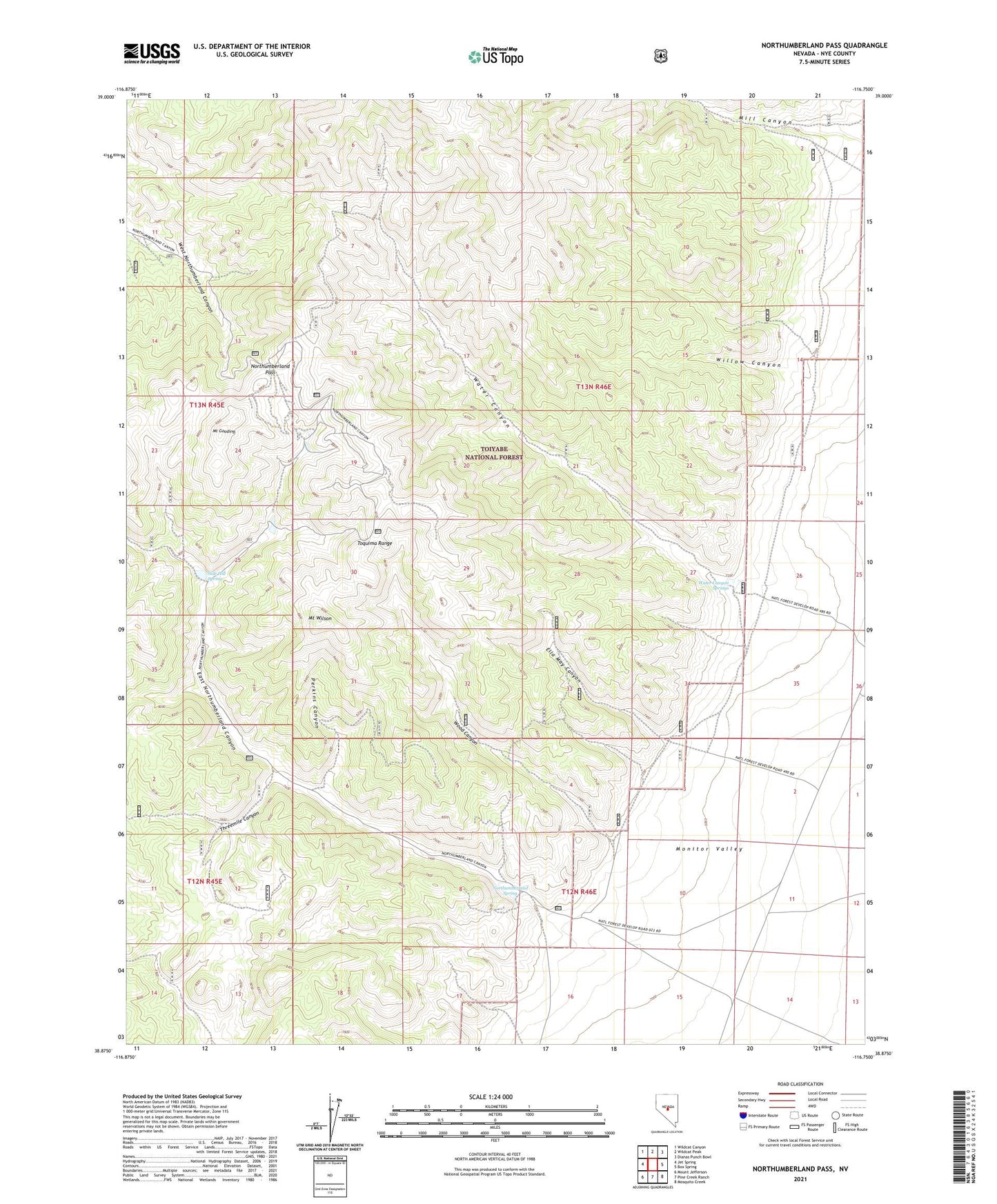 Northumberland Pass Nevada US Topo Map Image