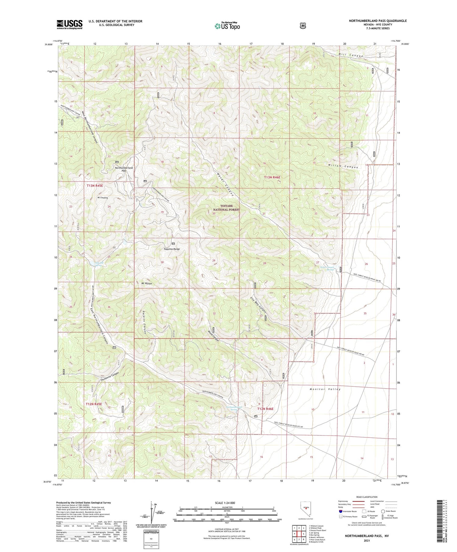 Northumberland Pass Nevada US Topo Map Image