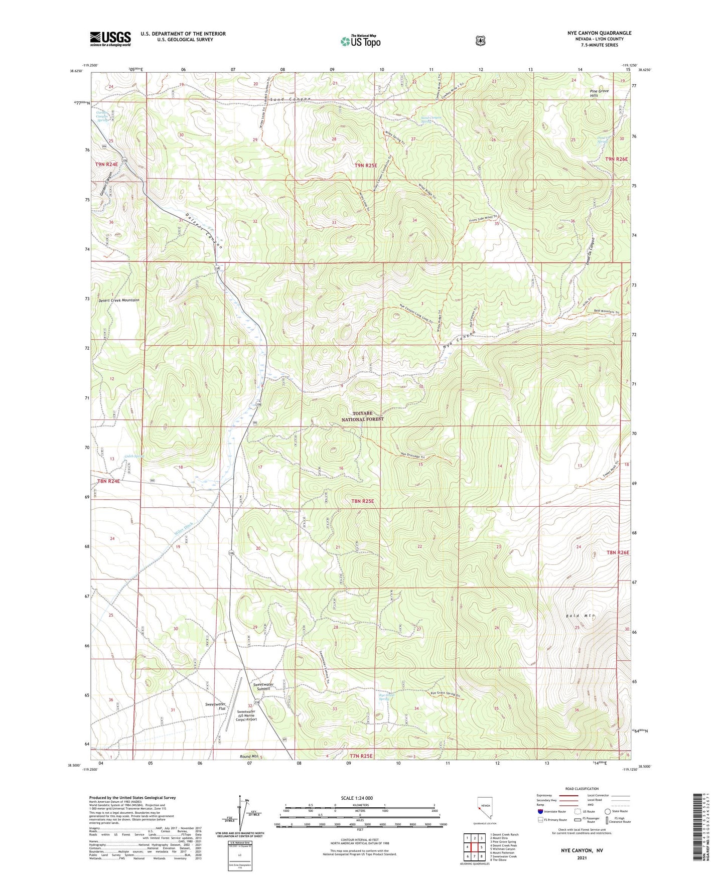 Nye Canyon Nevada US Topo Map Image