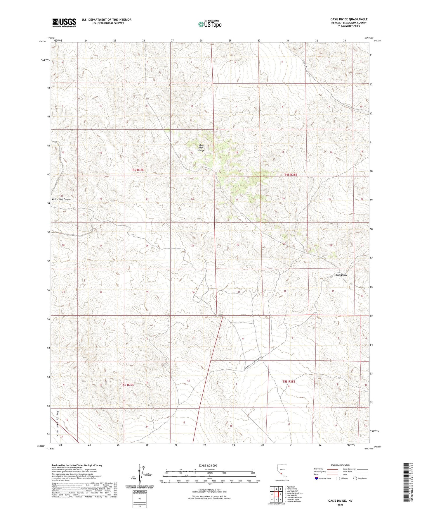 Oasis Divide Nevada US Topo Map Image