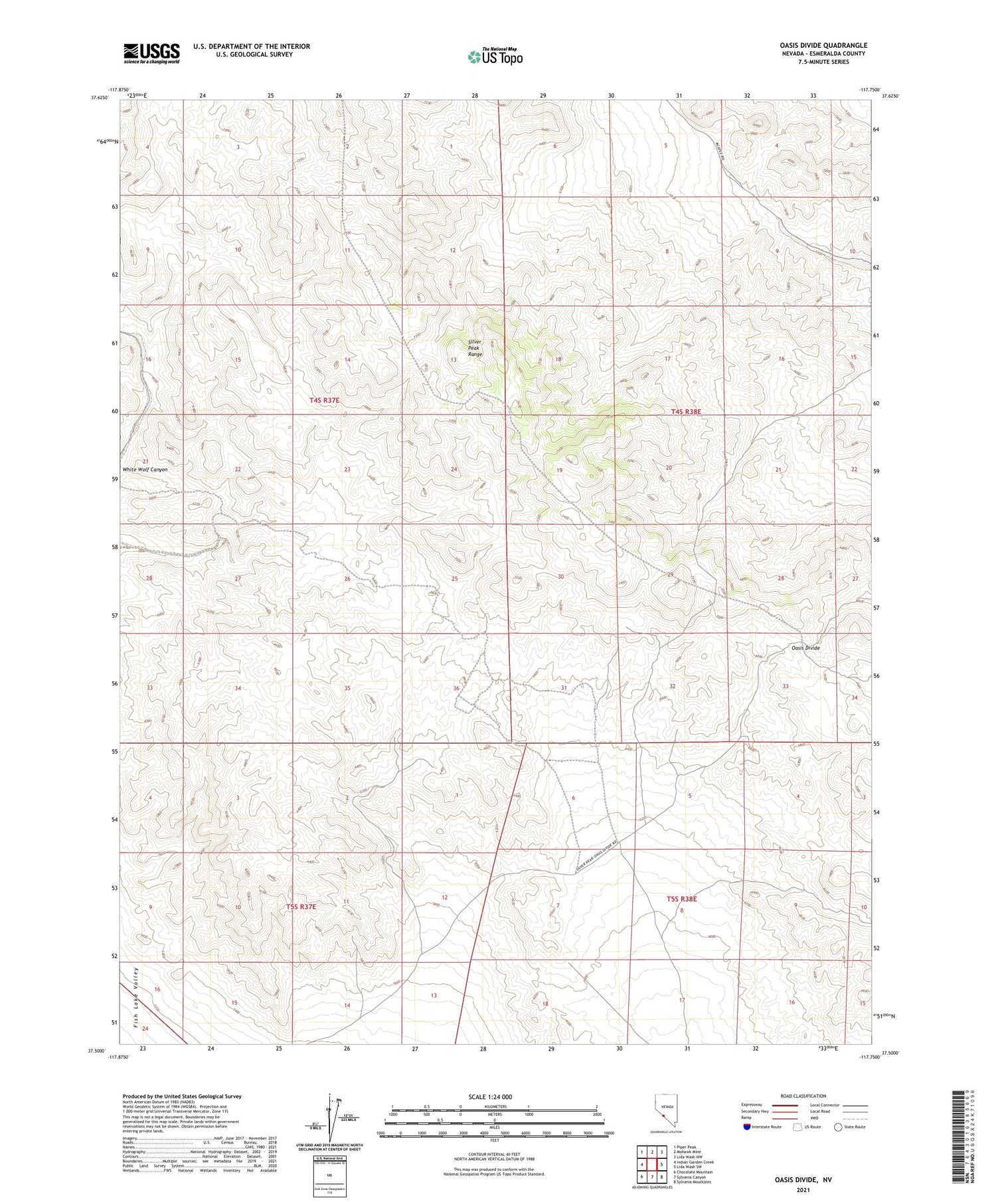 Oasis Divide Nevada US Topo Map Image