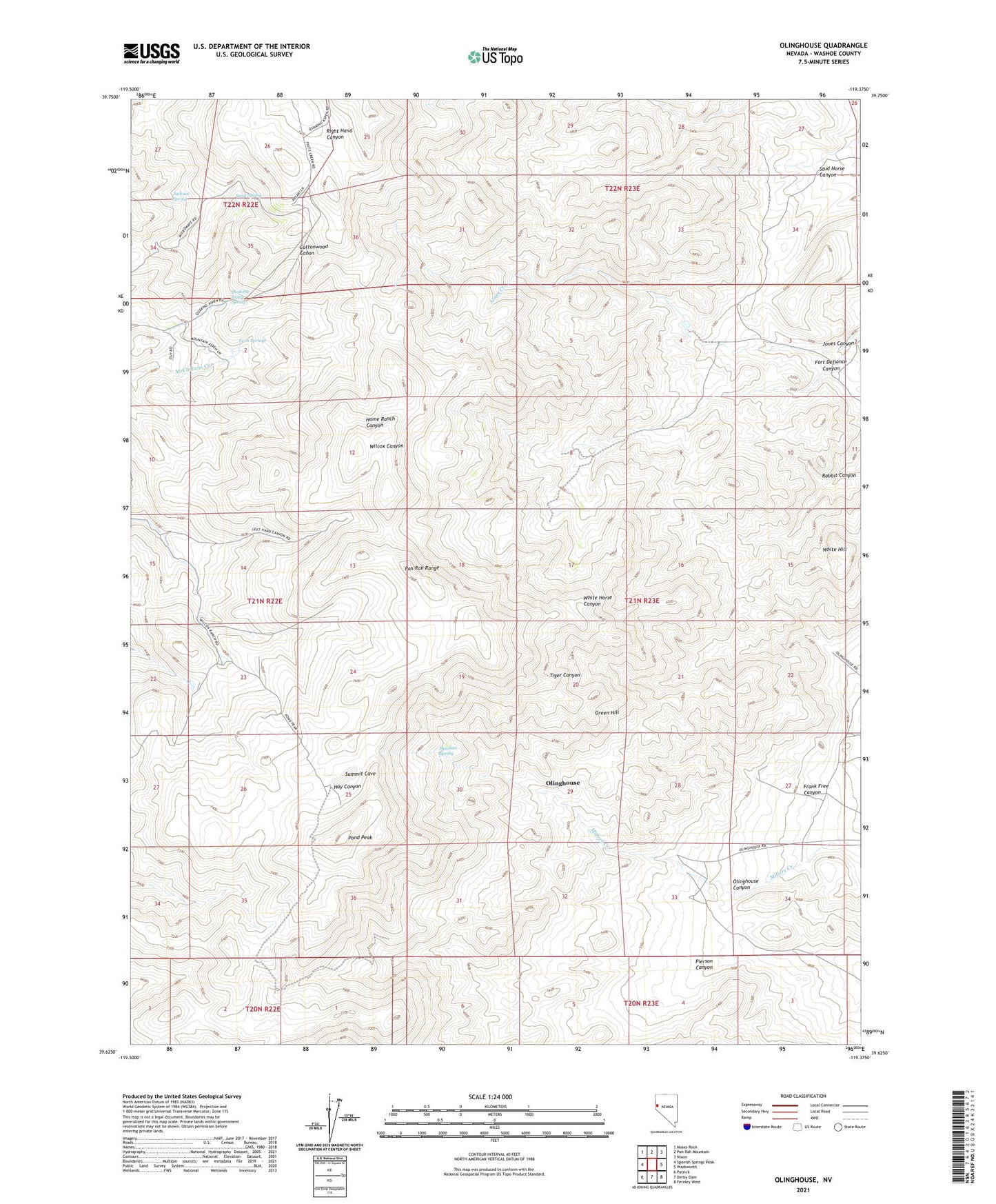 Olinghouse Nevada US Topo Map Image