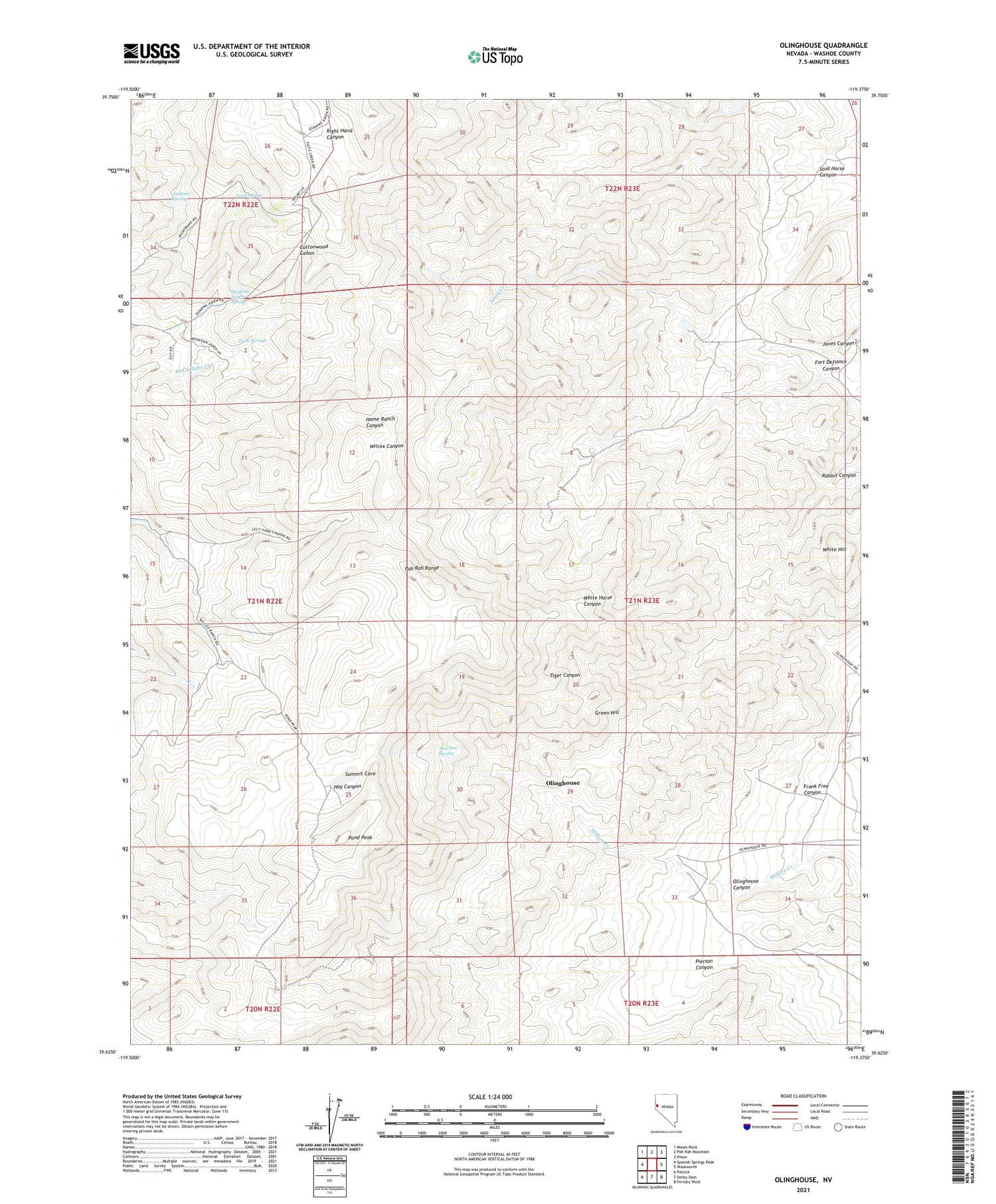 Olinghouse Nevada US Topo Map Image