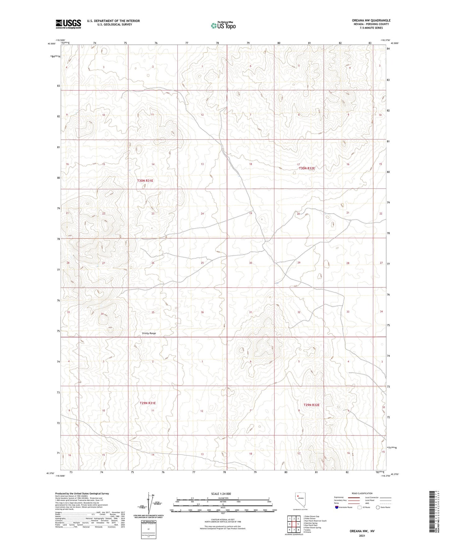Oreana NW Nevada US Topo Map Image
