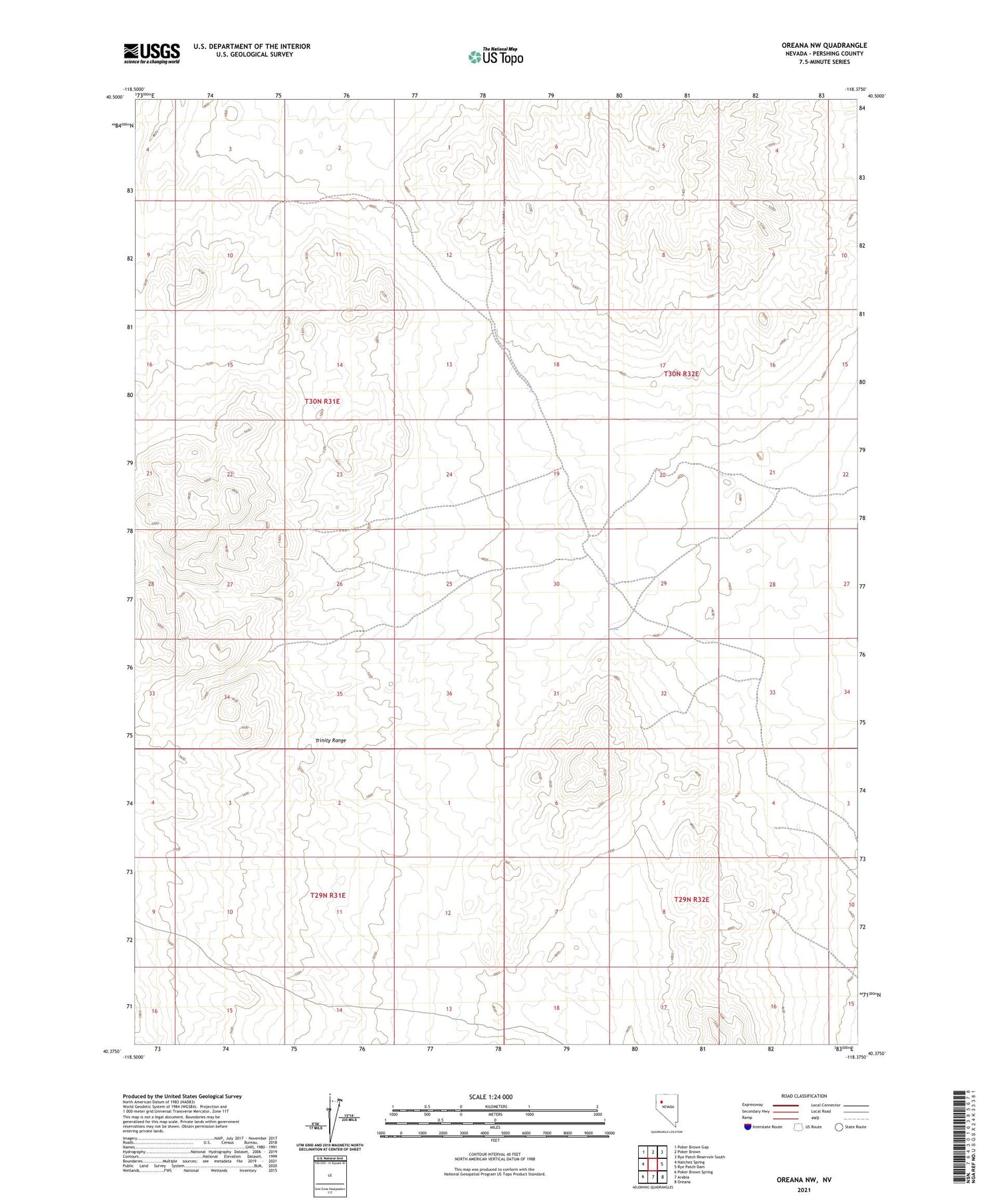 Oreana NW Nevada US Topo Map Image