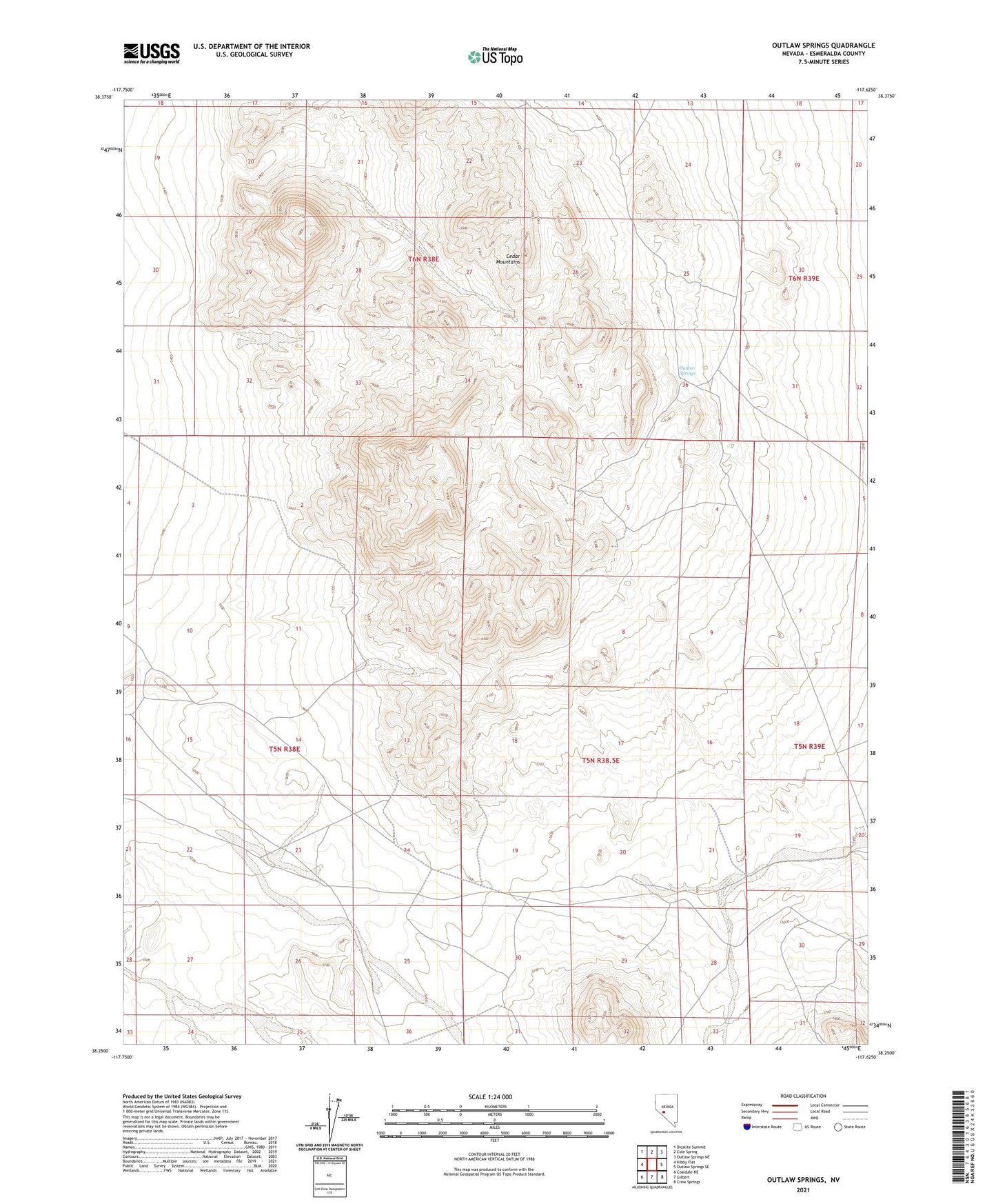 Outlaw Springs Nevada US Topo Map Image