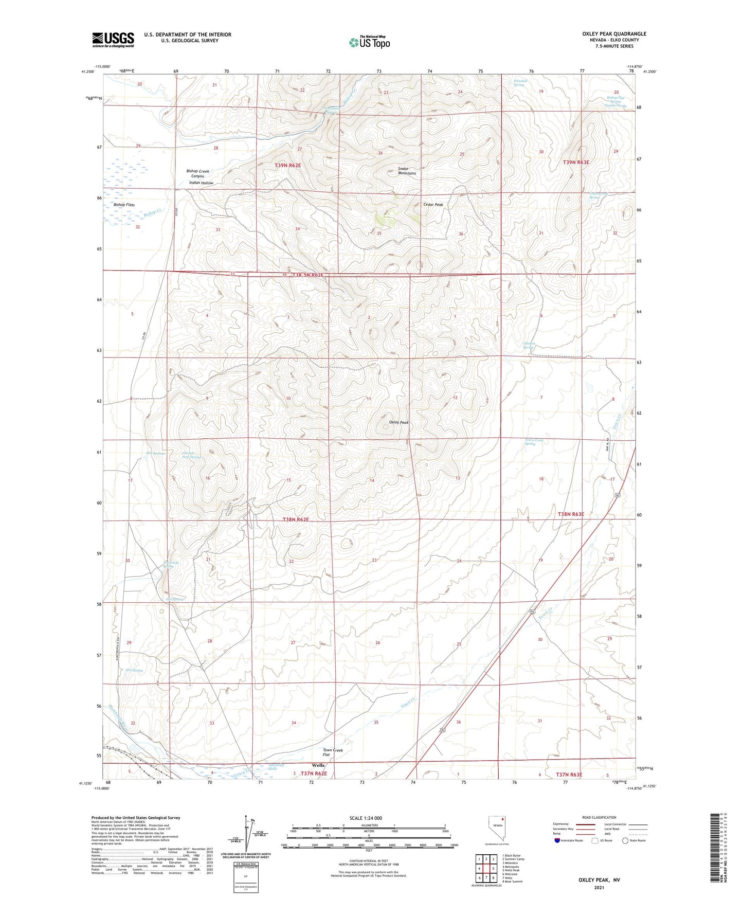Oxley Peak Nevada US Topo Map Image