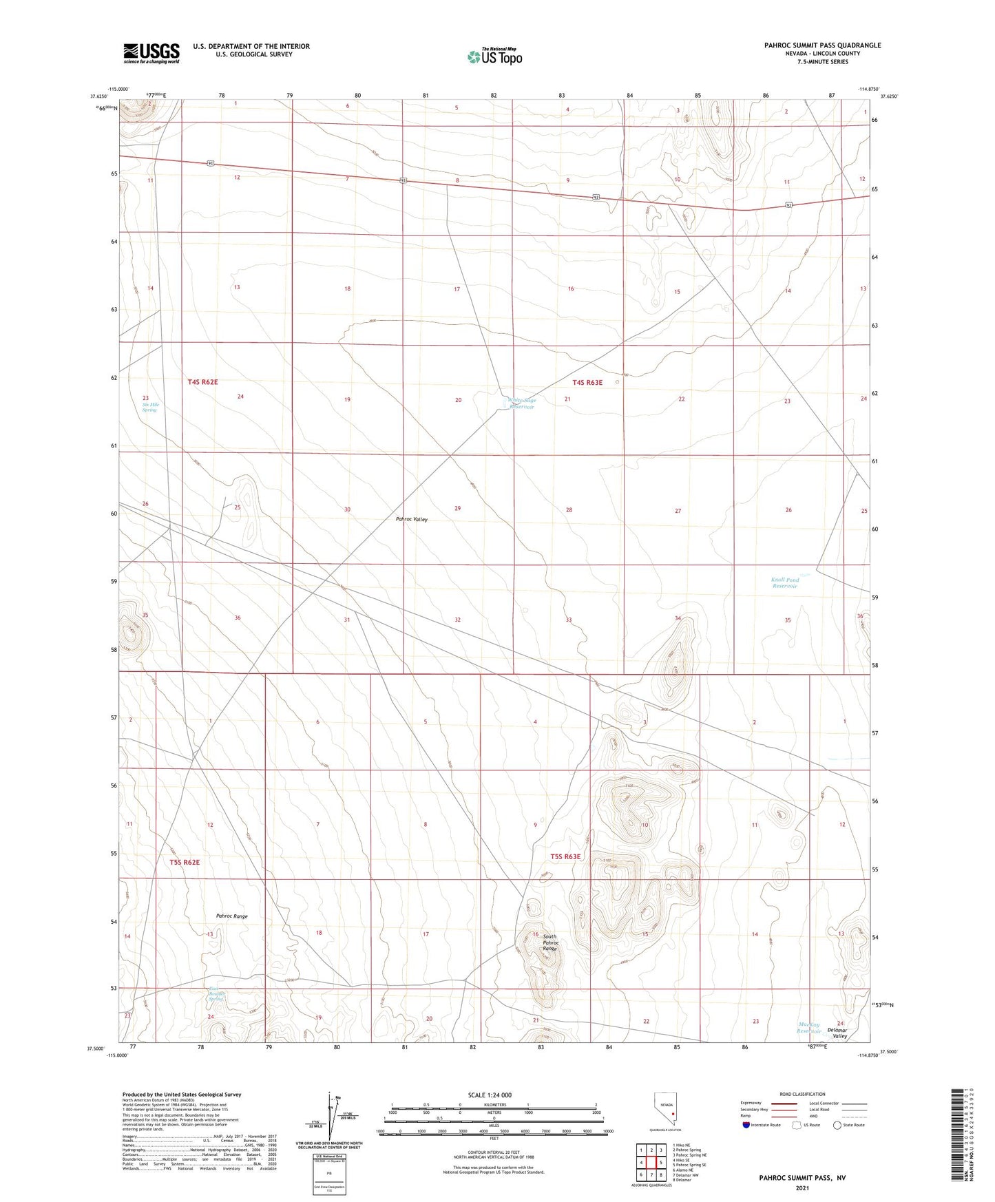 Pahroc Summit Pass Nevada US Topo Map Image