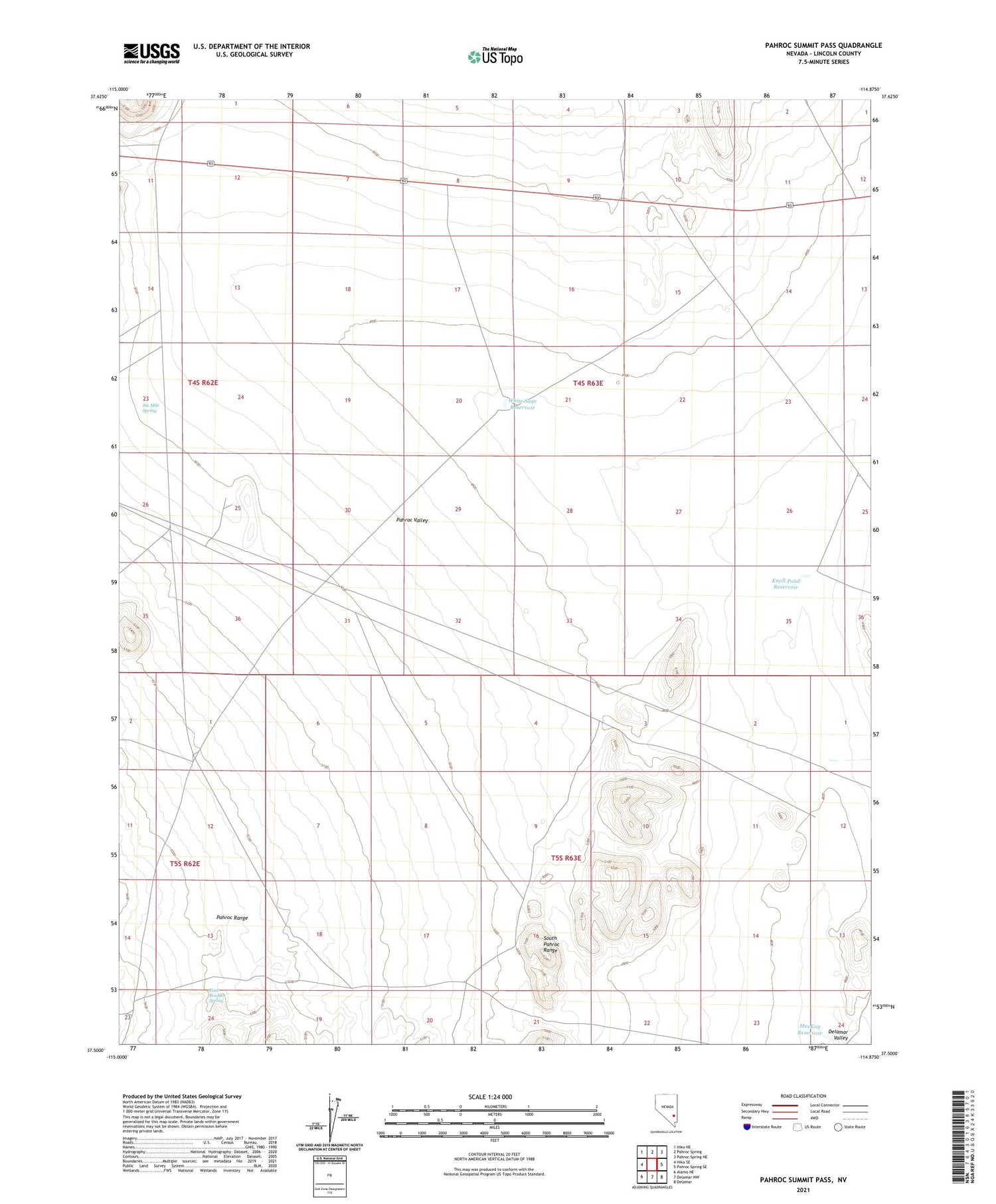 Pahroc Summit Pass Nevada US Topo Map Image
