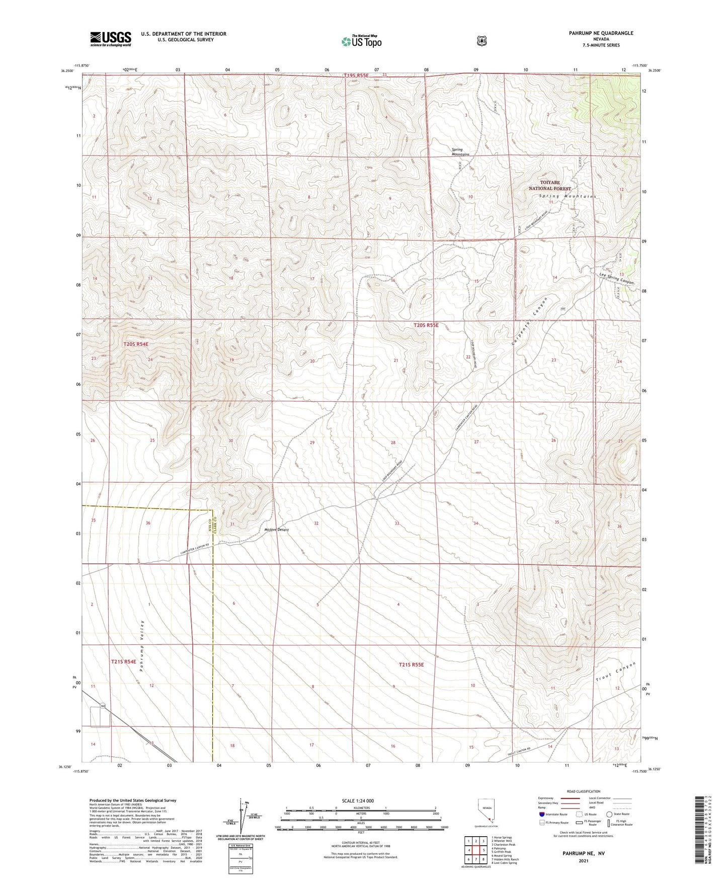 Pahrump NE Nevada US Topo Map Image