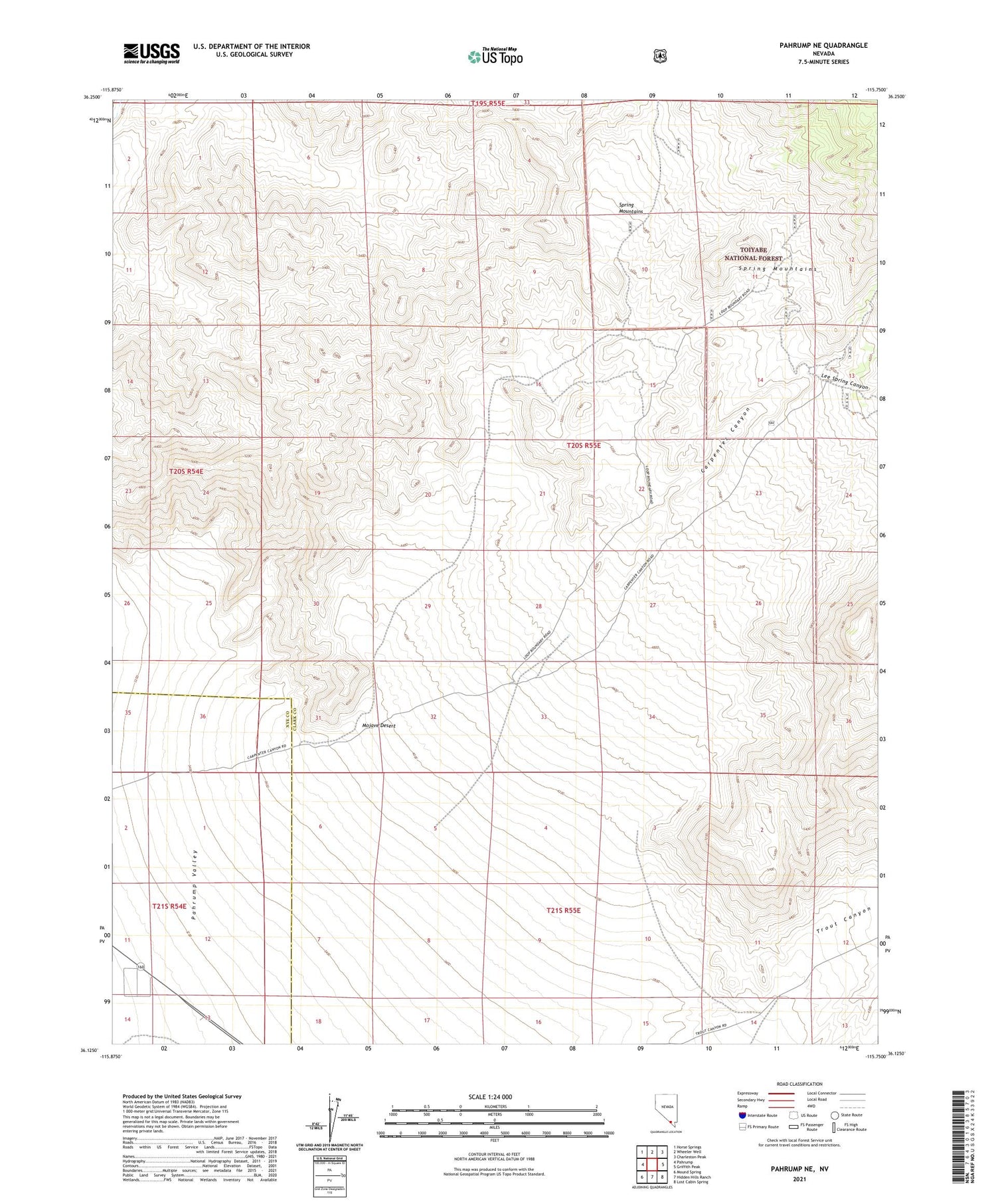 Pahrump NE Nevada US Topo Map Image