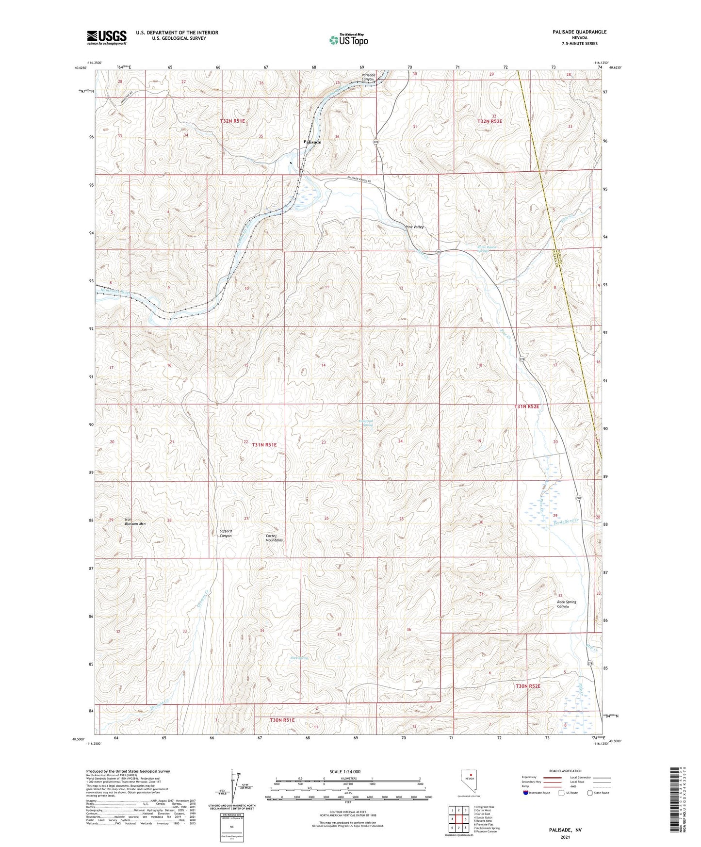 Palisade Nevada US Topo Map Image