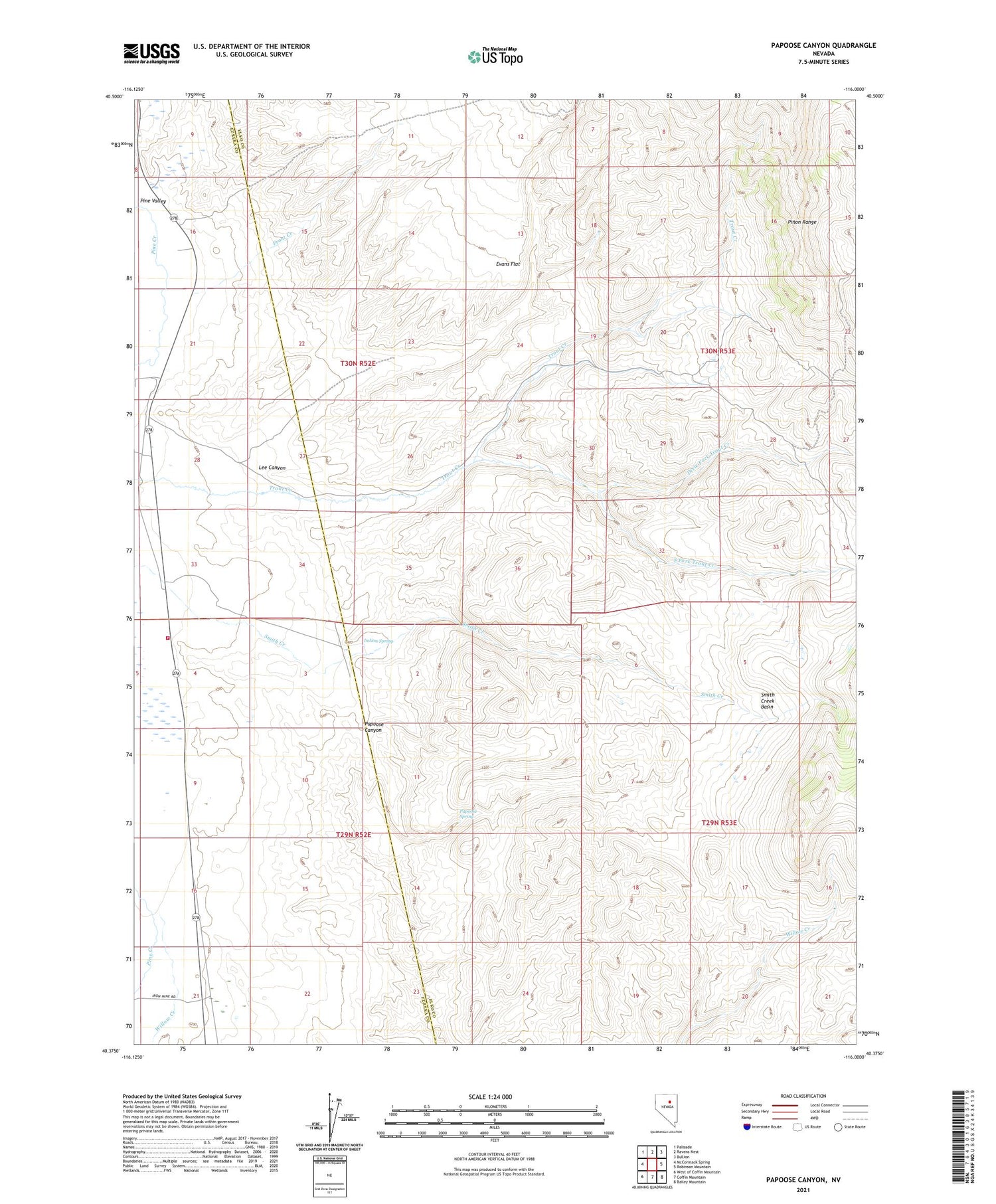 Papoose Canyon Nevada US Topo Map Image