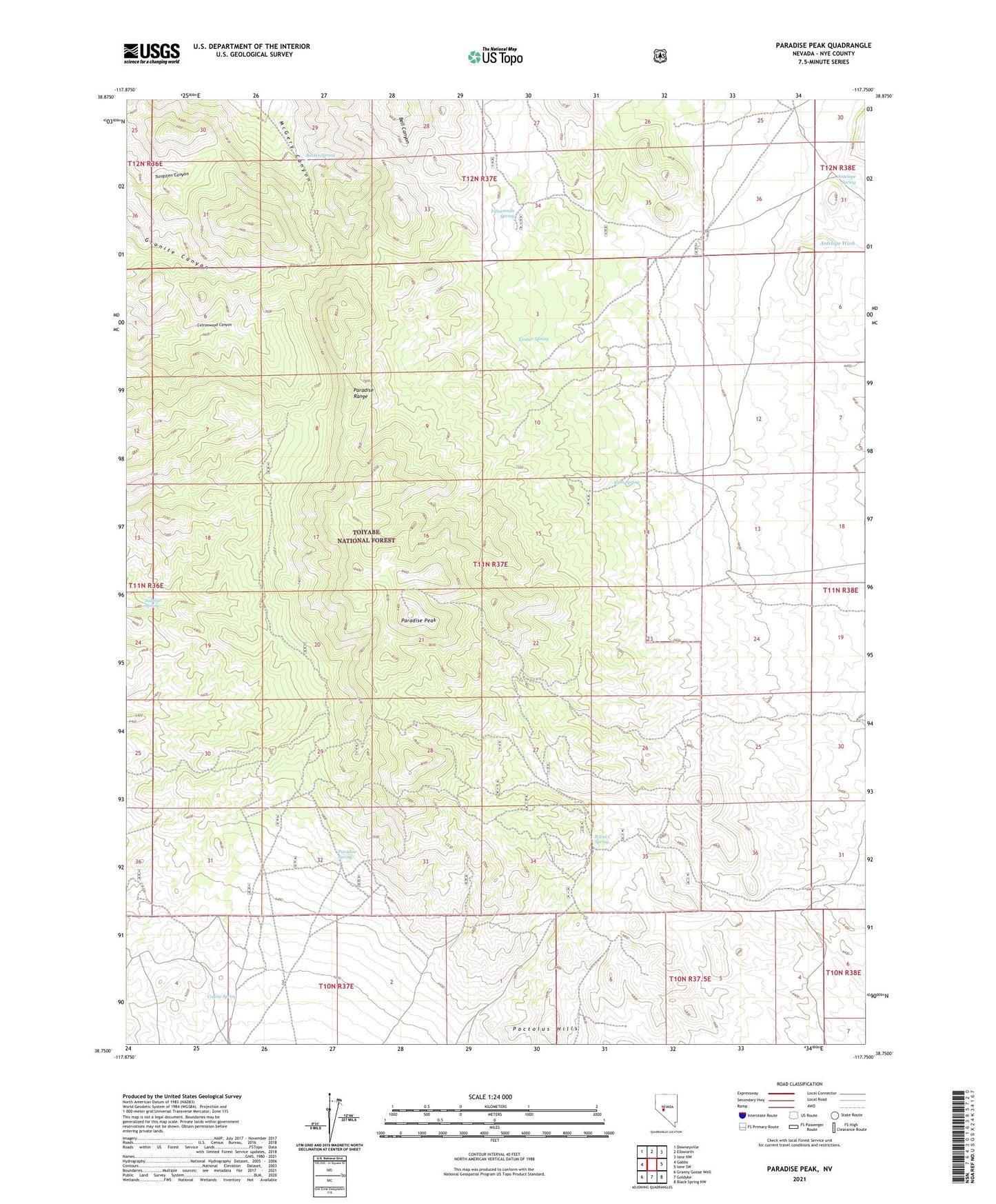 Paradise Peak Nevada US Topo Map Image