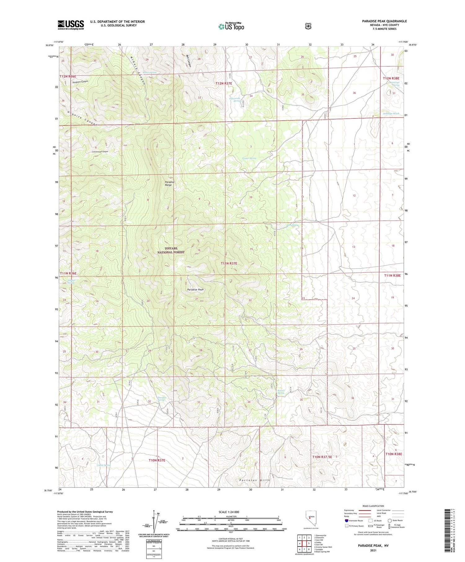 Paradise Peak Nevada US Topo Map Image