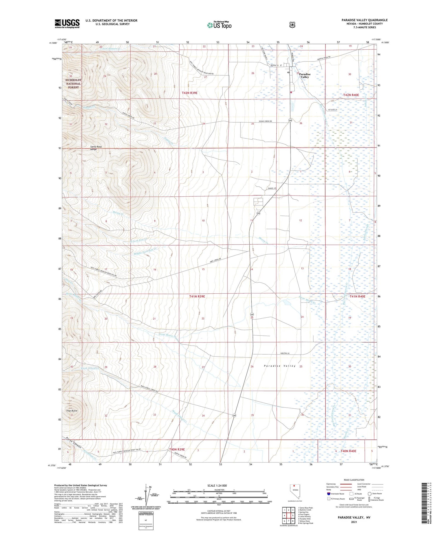 Paradise Valley Nevada US Topo Map Image