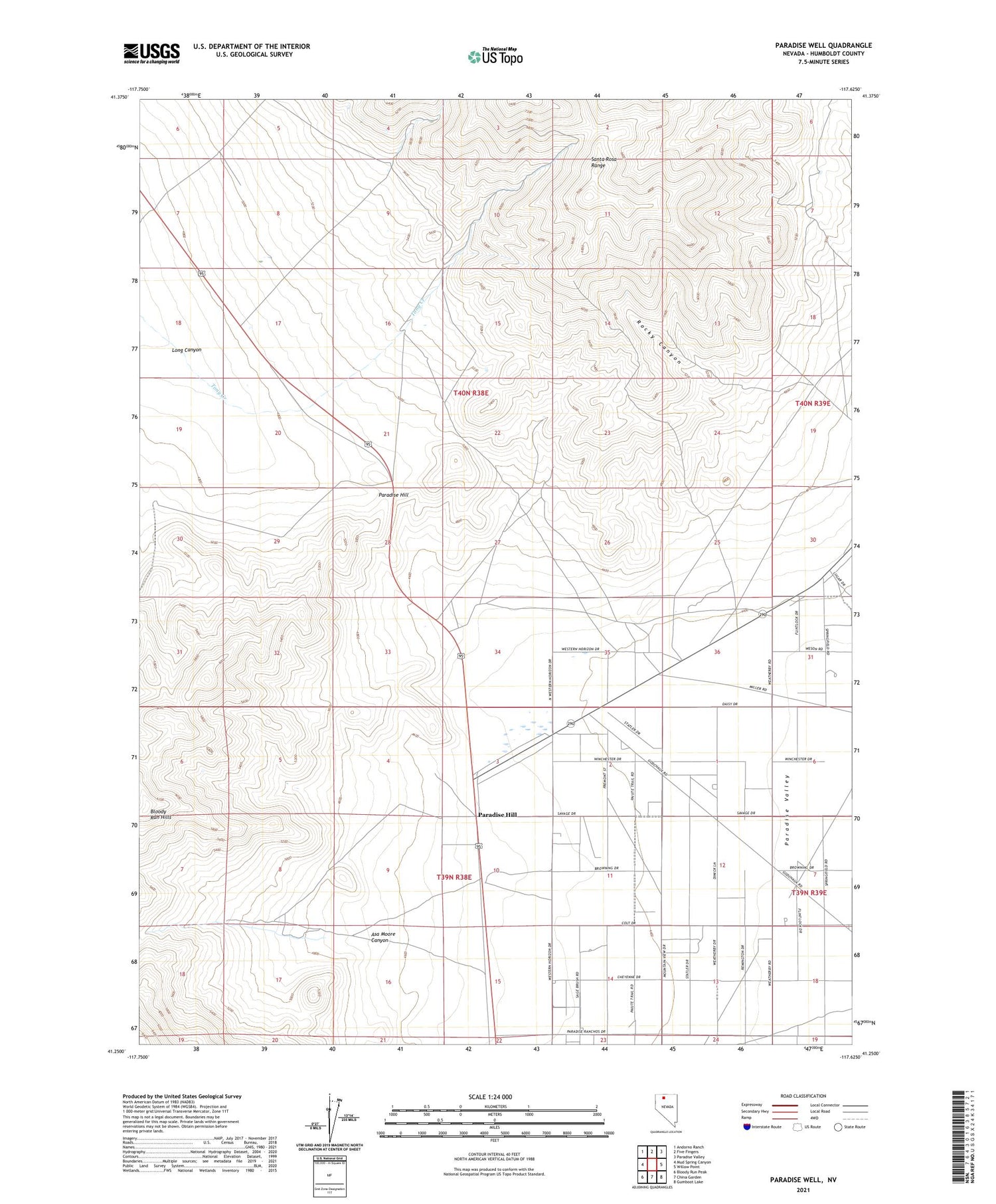 Paradise Well Nevada US Topo Map Image