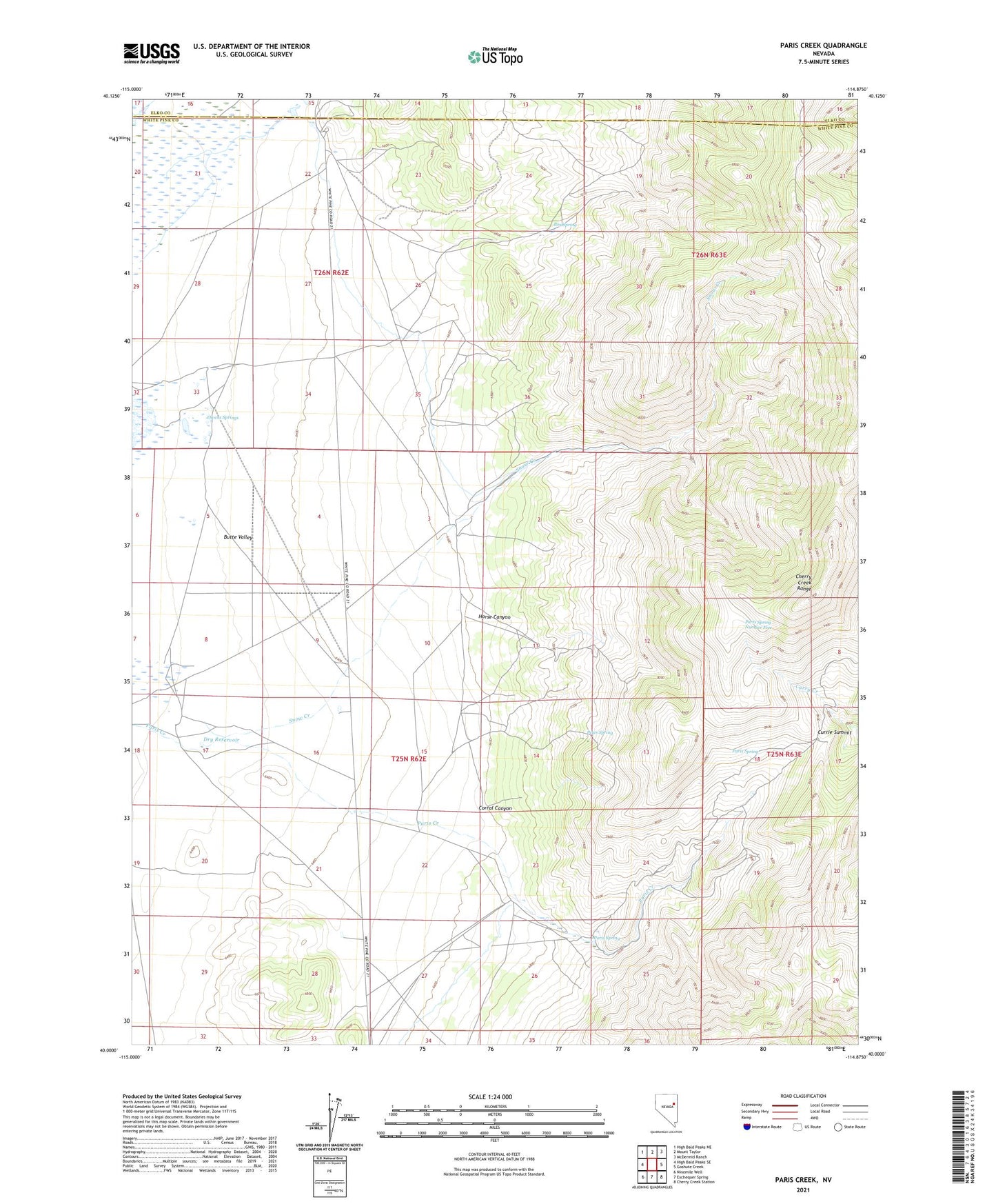 Paris Creek Nevada US Topo Map Image