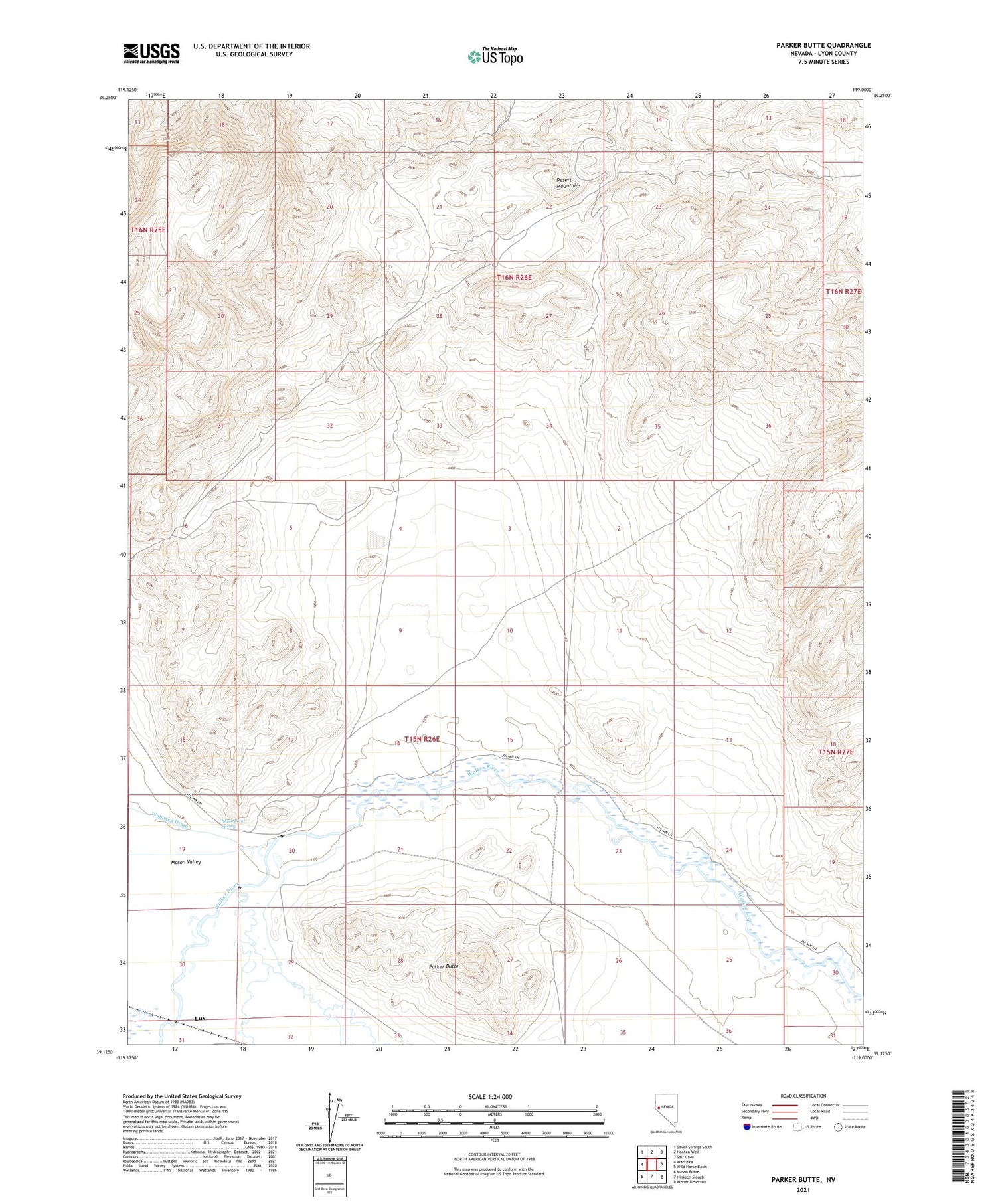 Parker Butte Nevada US Topo Map Image