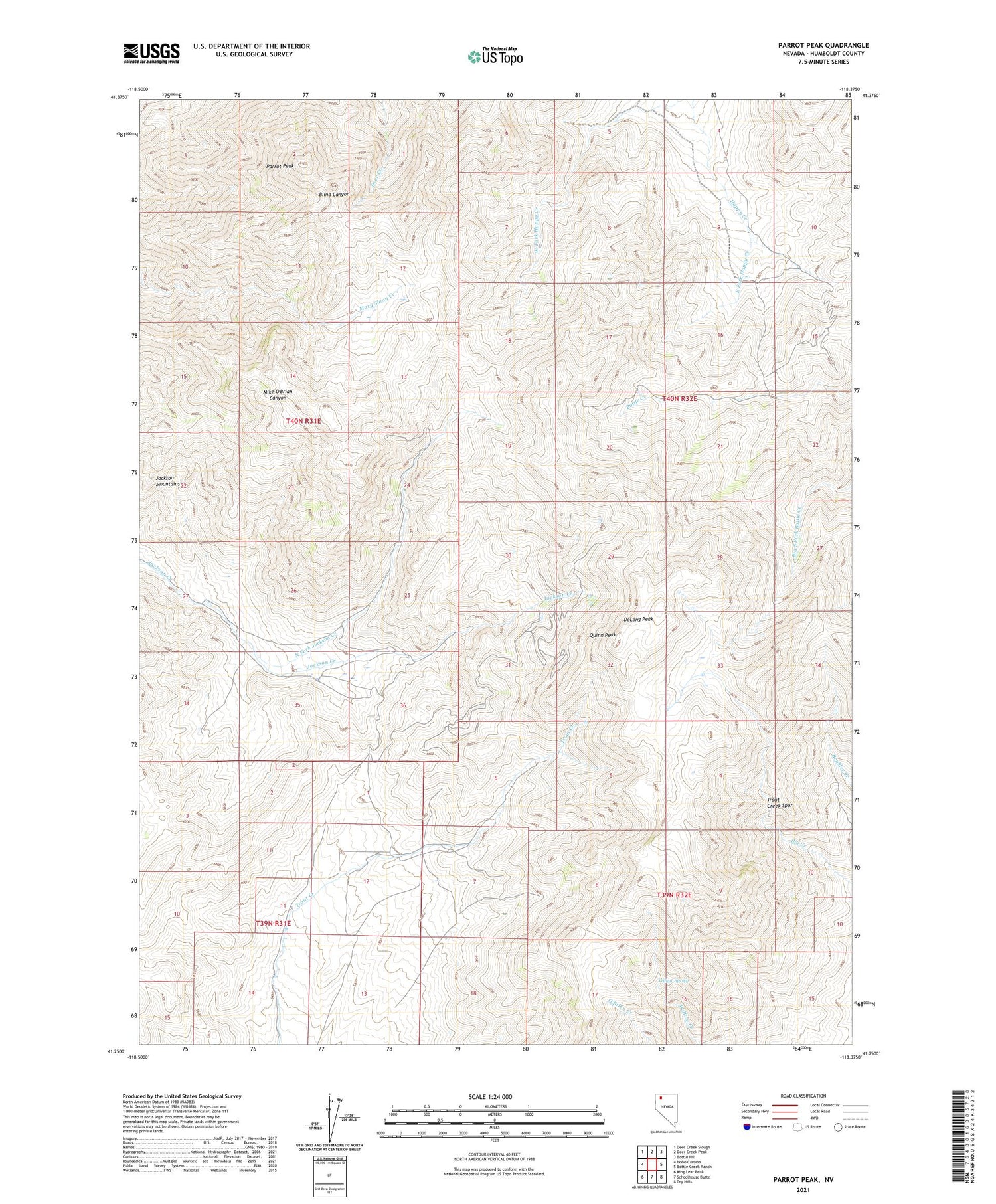Parrot Peak Nevada US Topo Map Image