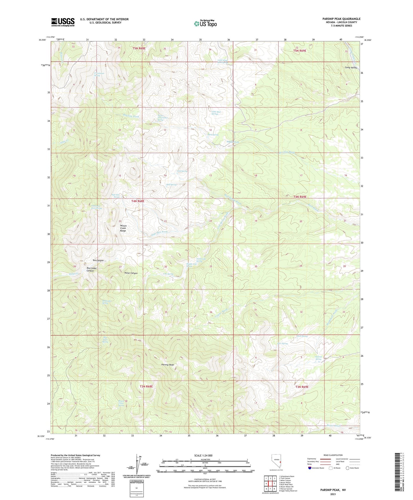 Parsnip Peak Nevada US Topo Map Image