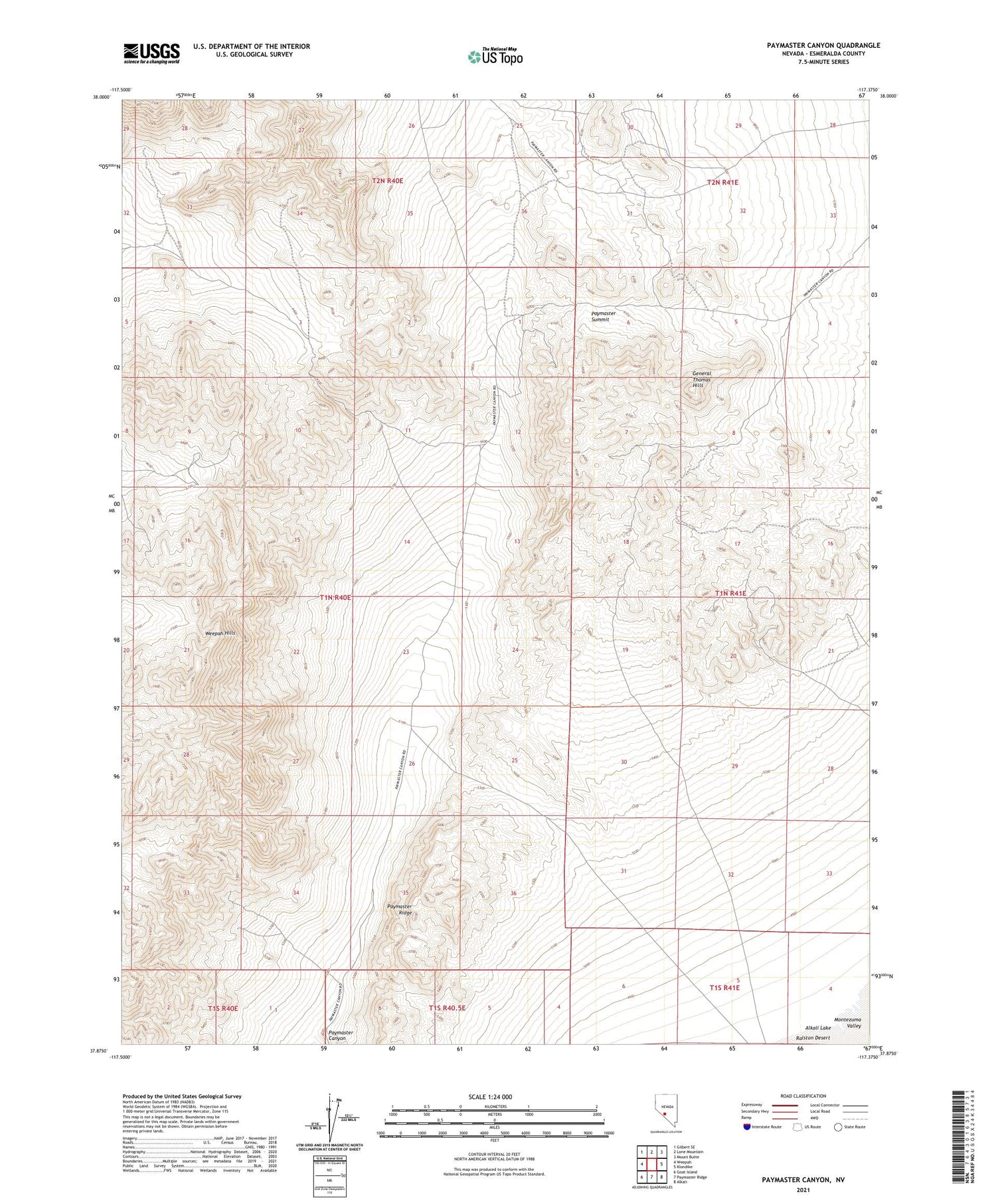 Paymaster Canyon Nevada US Topo Map Image