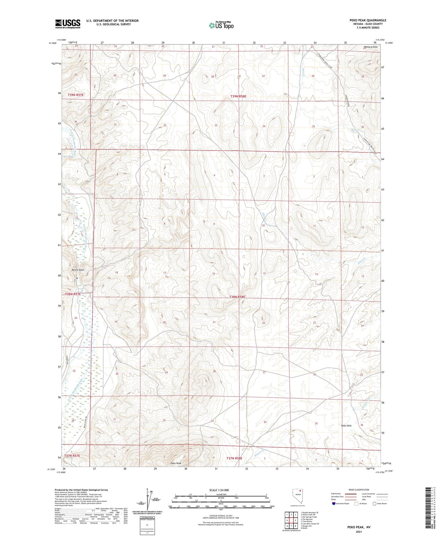 Peko Peak Nevada US Topo Map Image