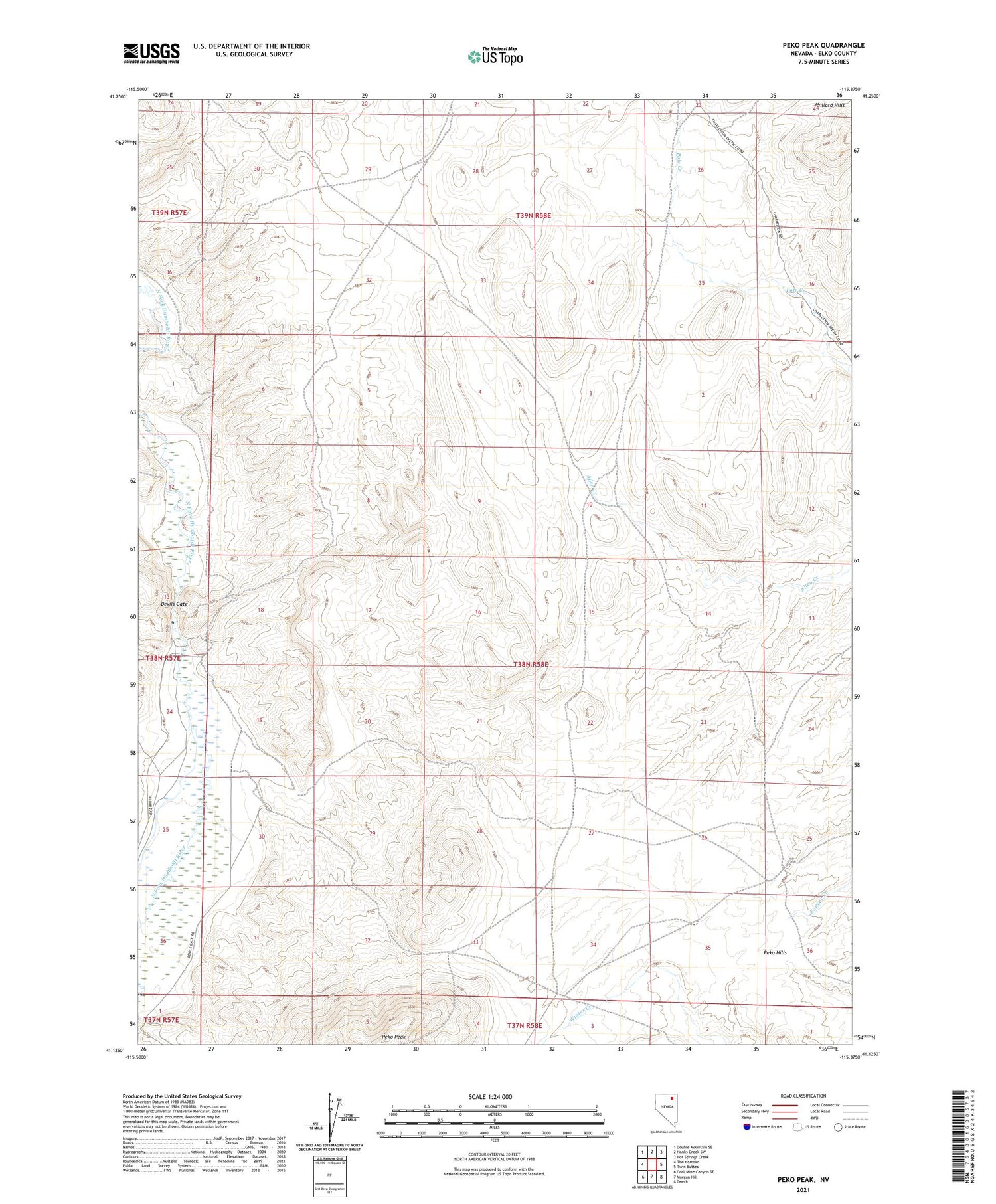 Peko Peak Nevada US Topo Map Image