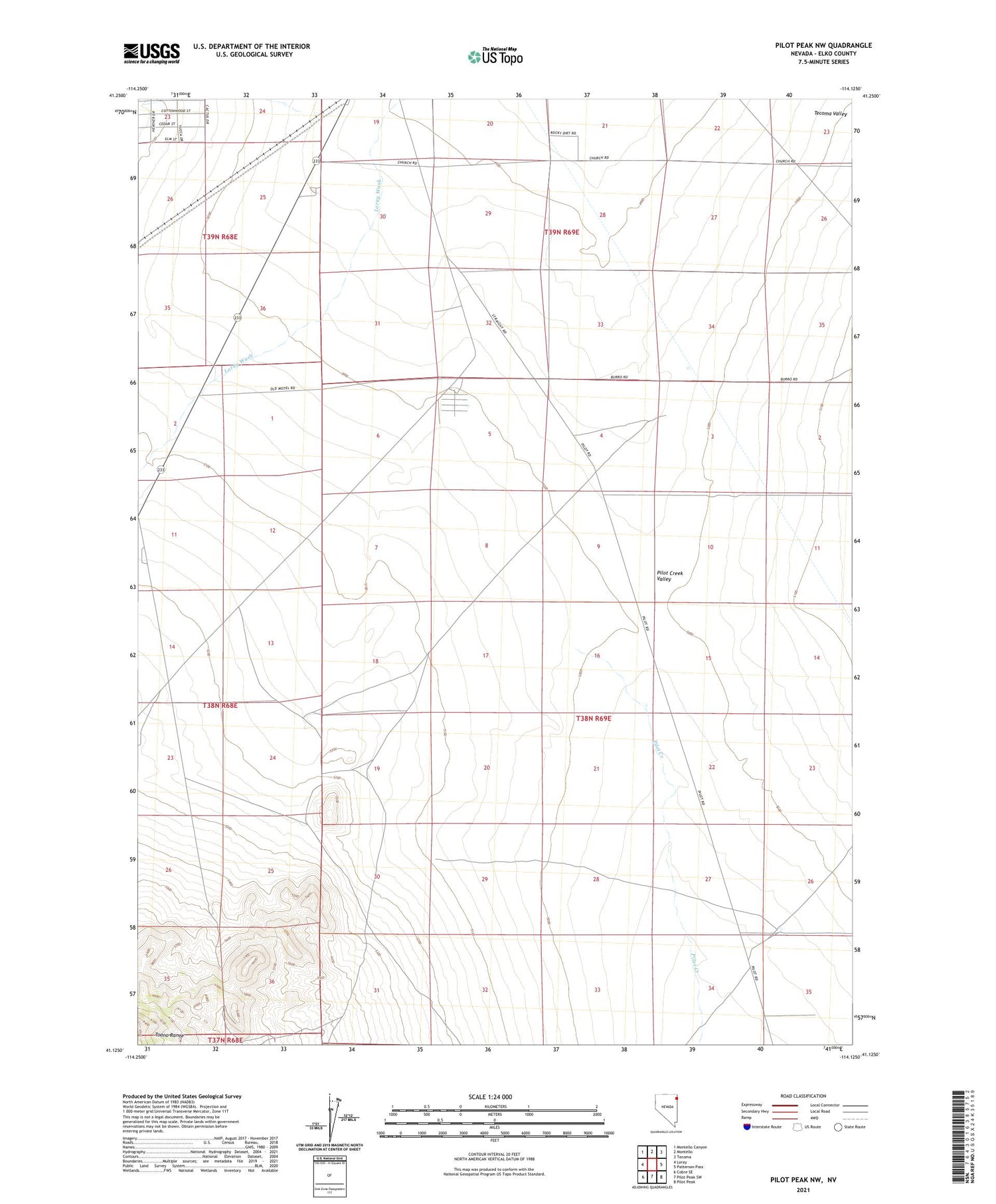 Pilot Peak NW Nevada US Topo Map Image