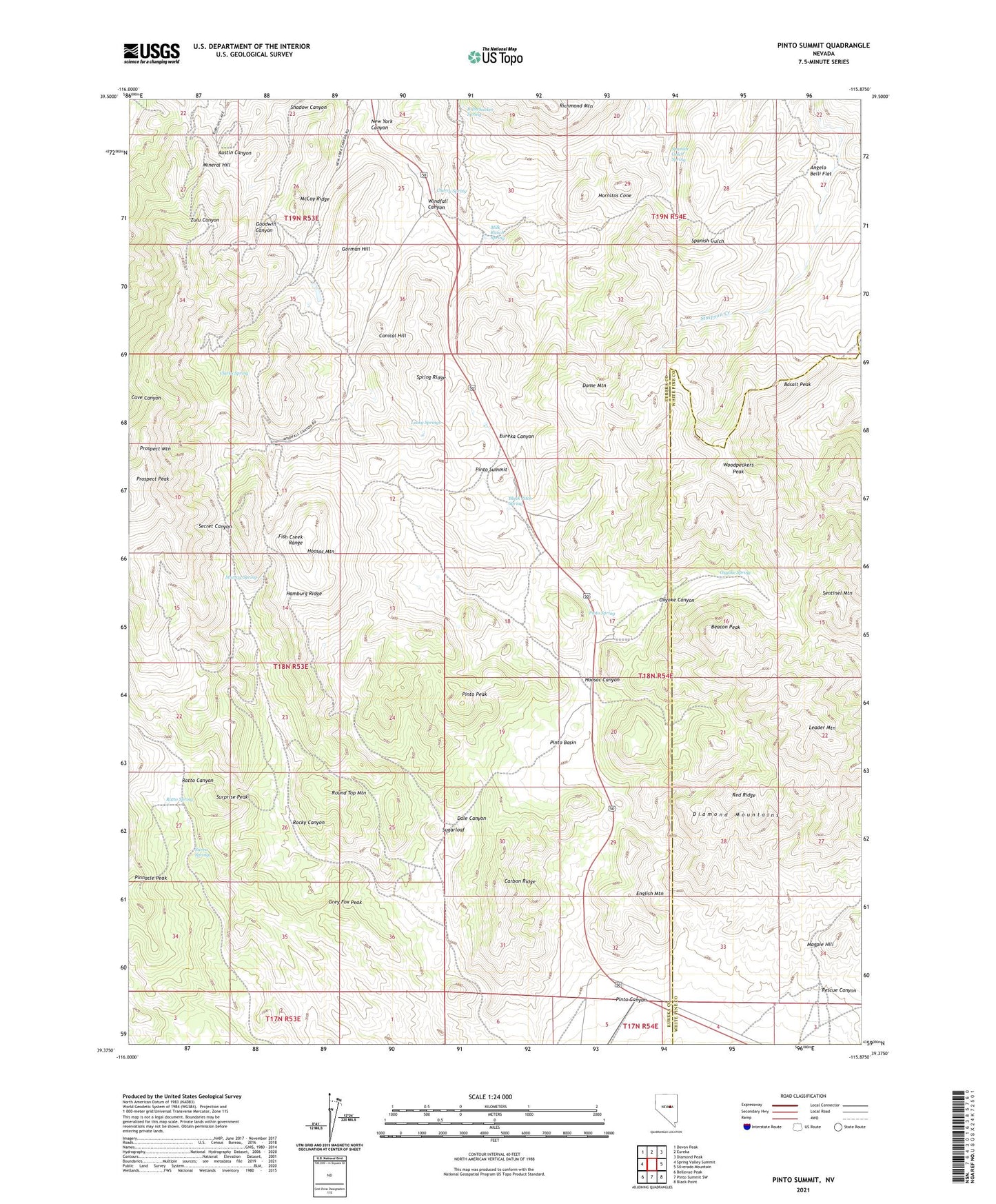 Pinto Summit Nevada US Topo Map Image