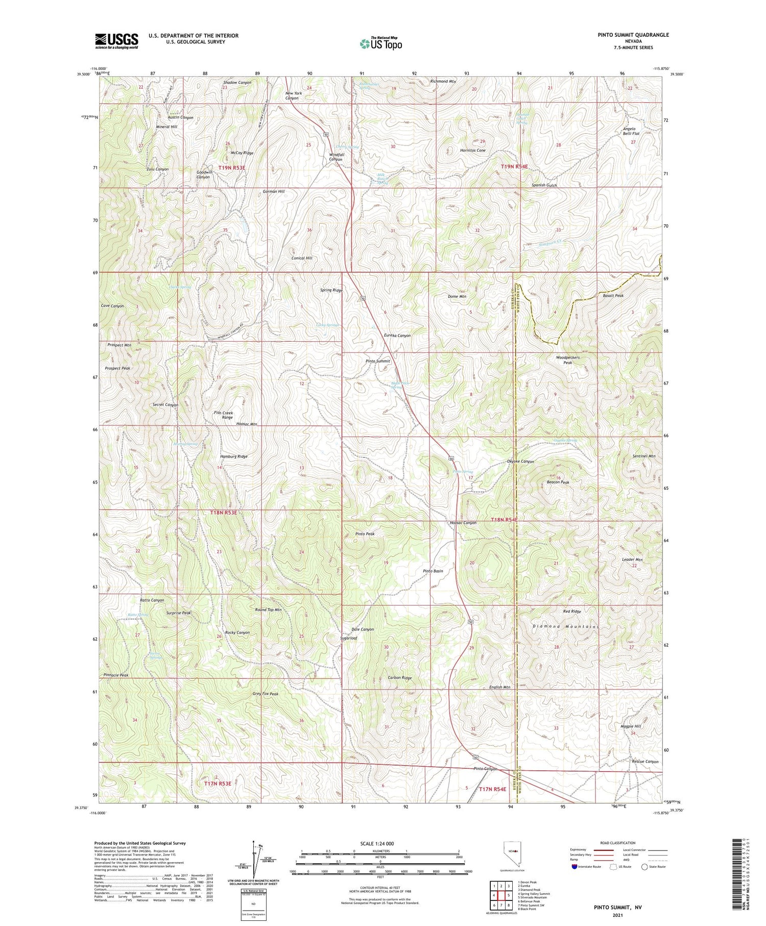 Pinto Summit Nevada US Topo Map Image