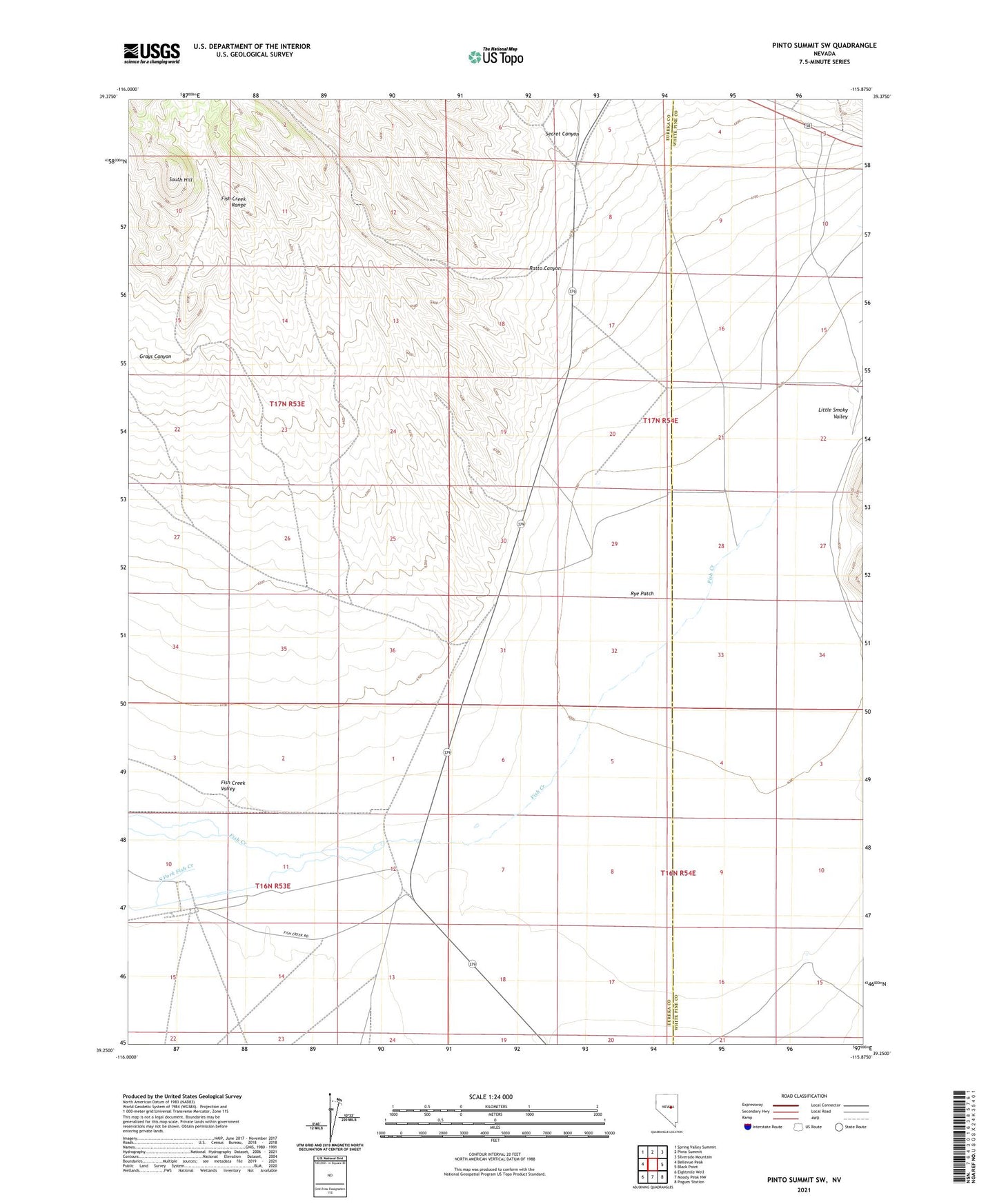 Pinto Summit SW Nevada US Topo Map Image
