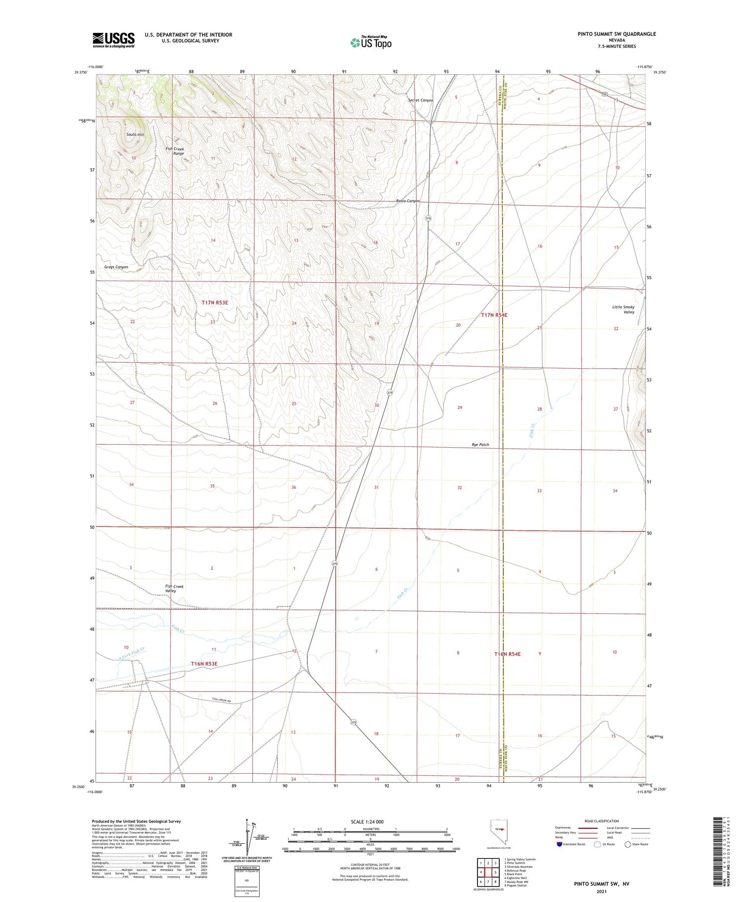 Pinto Summit SW Nevada US Topo Map Image