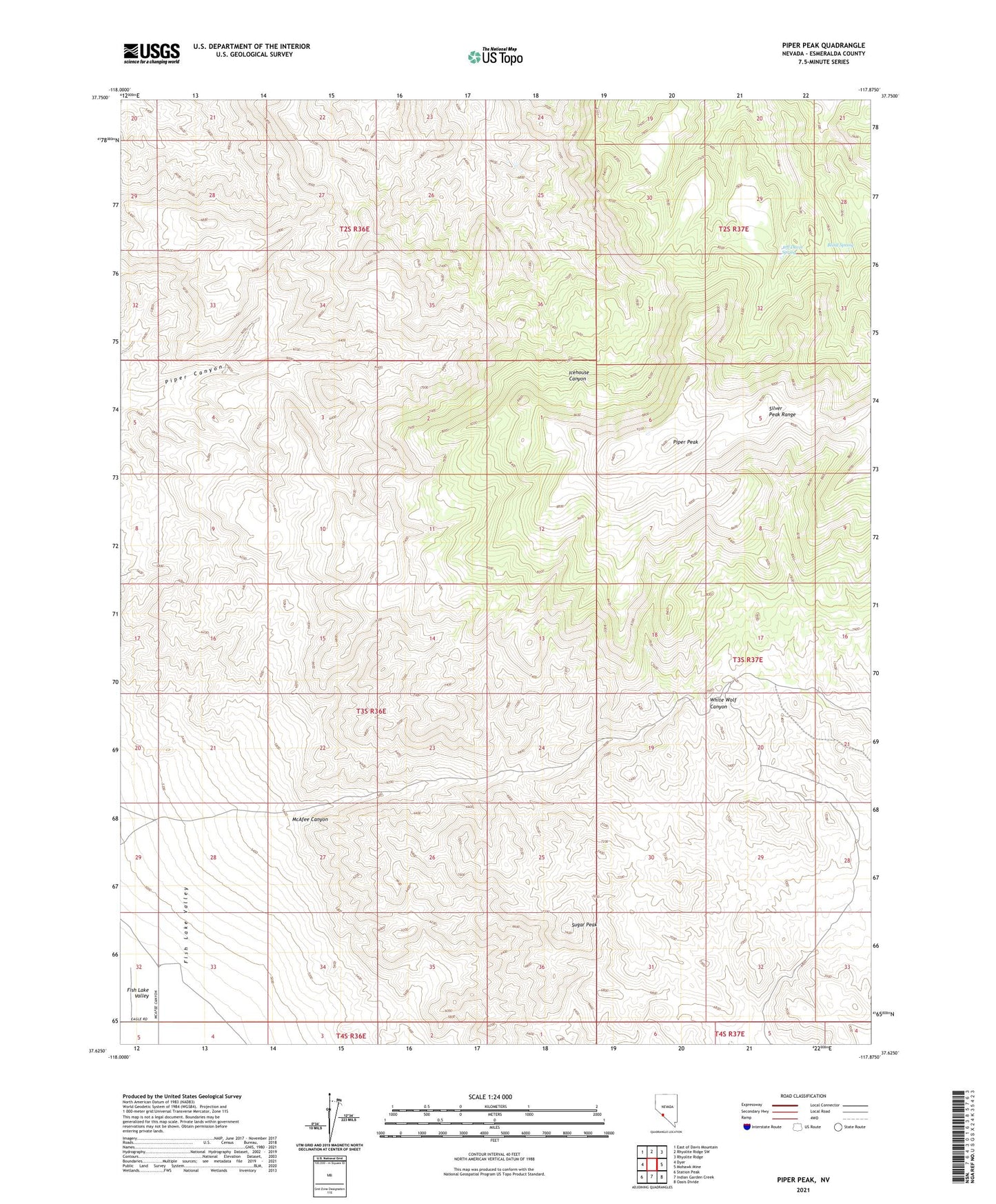Piper Peak Nevada US Topo Map Image