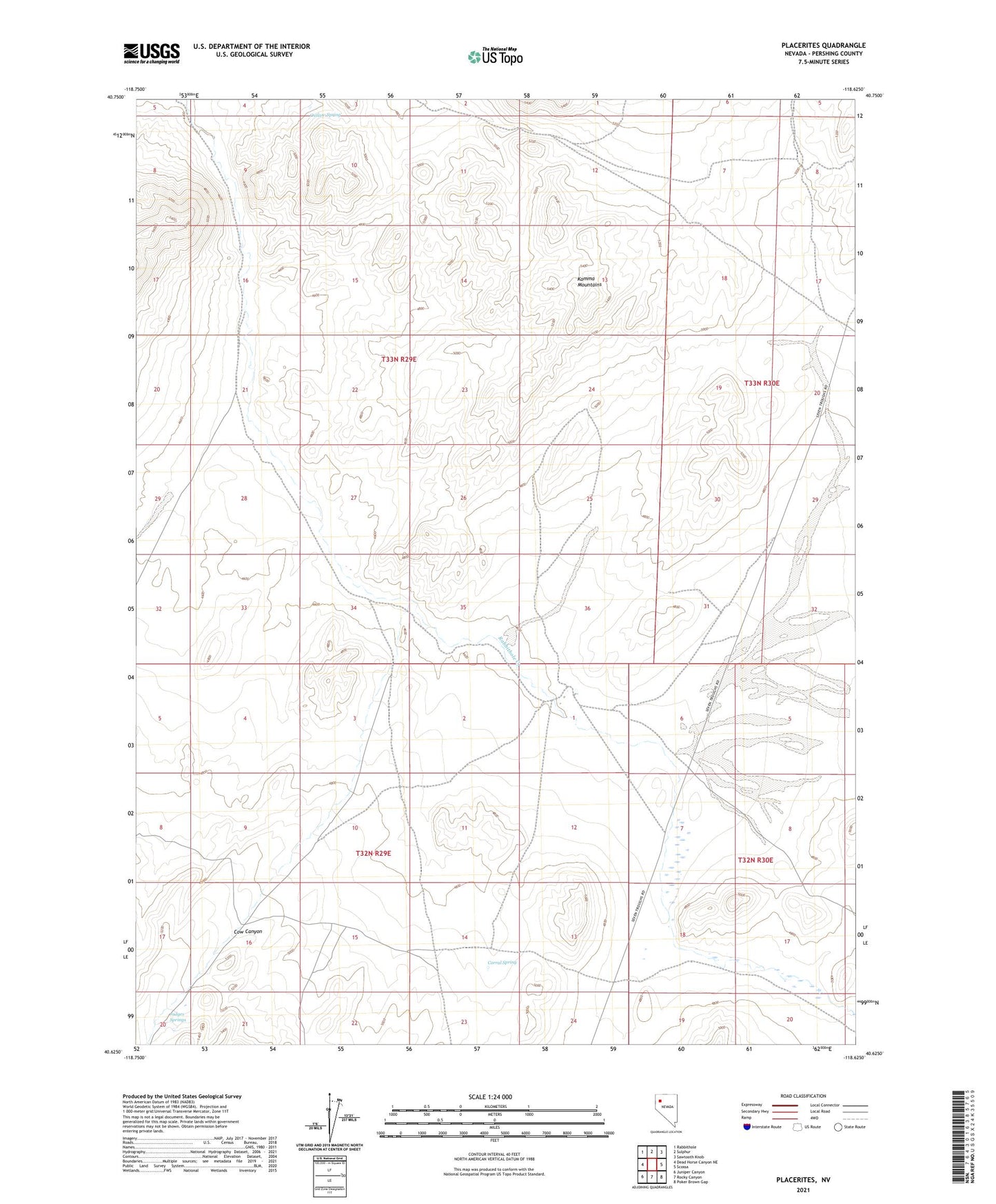 Placerites Nevada US Topo Map Image