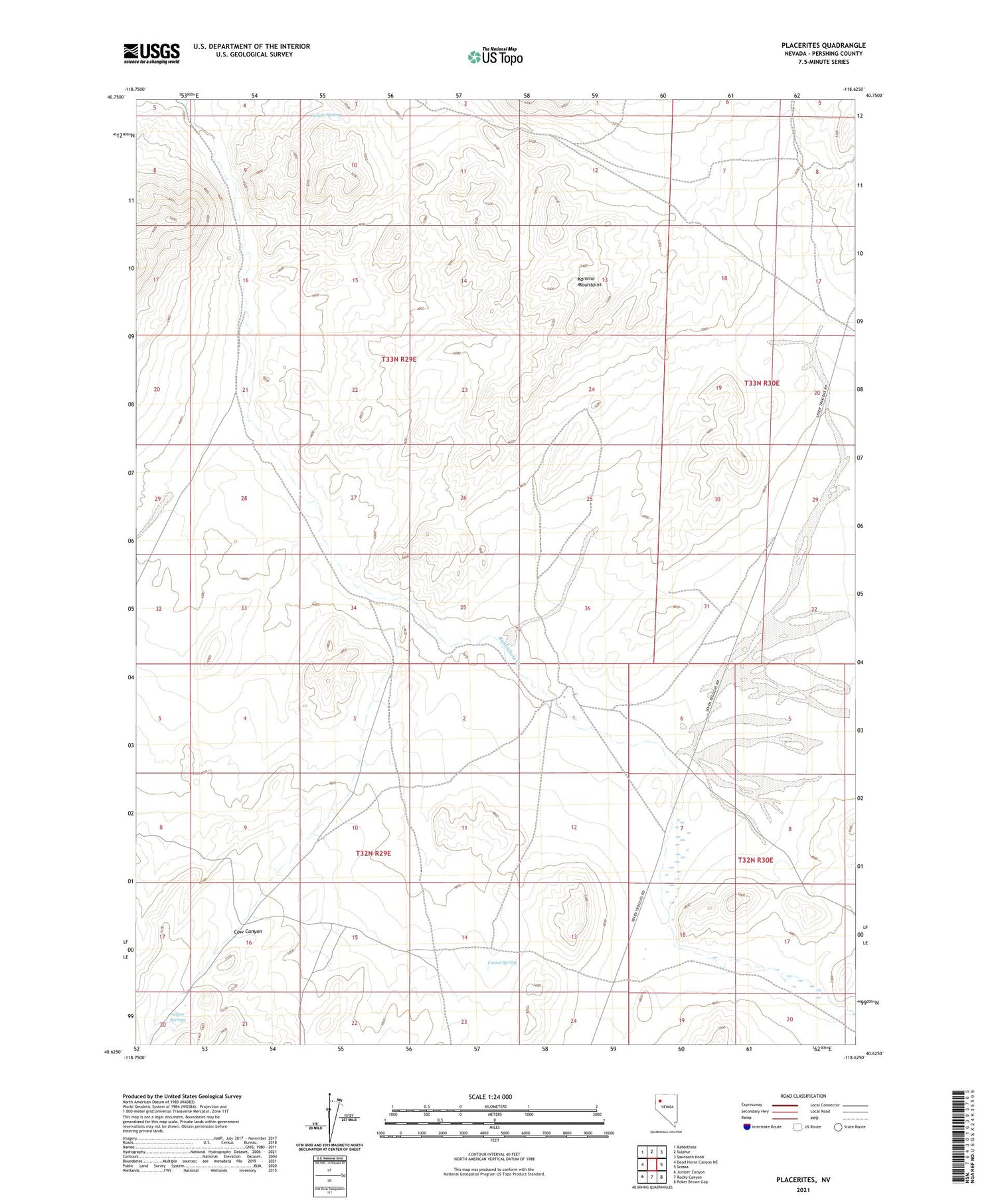 Placerites Nevada US Topo Map Image
