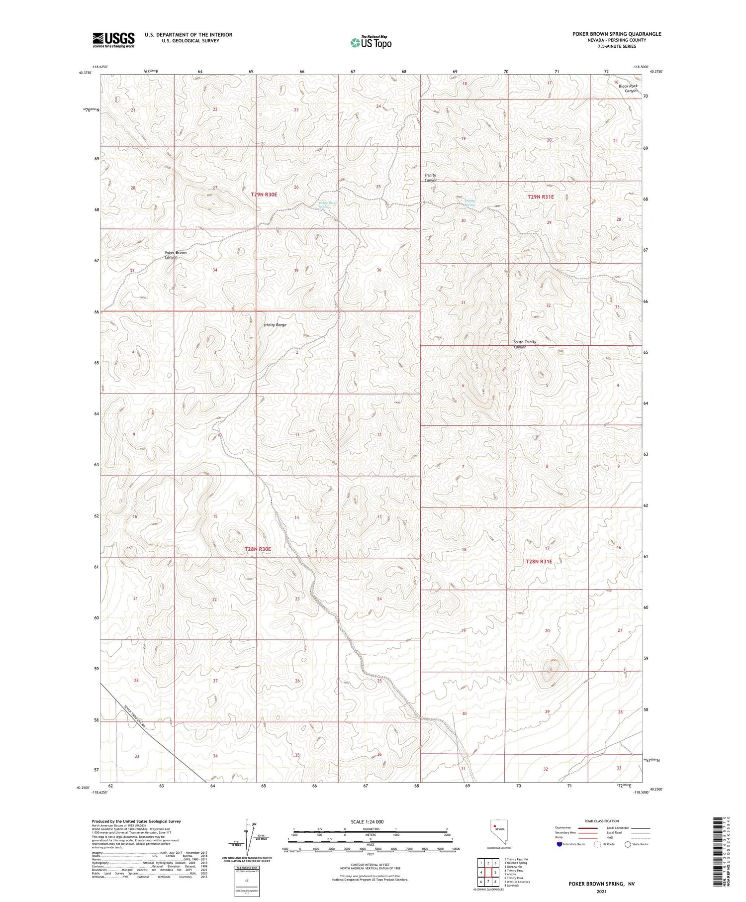 Poker Brown Spring Nevada US Topo Map Image