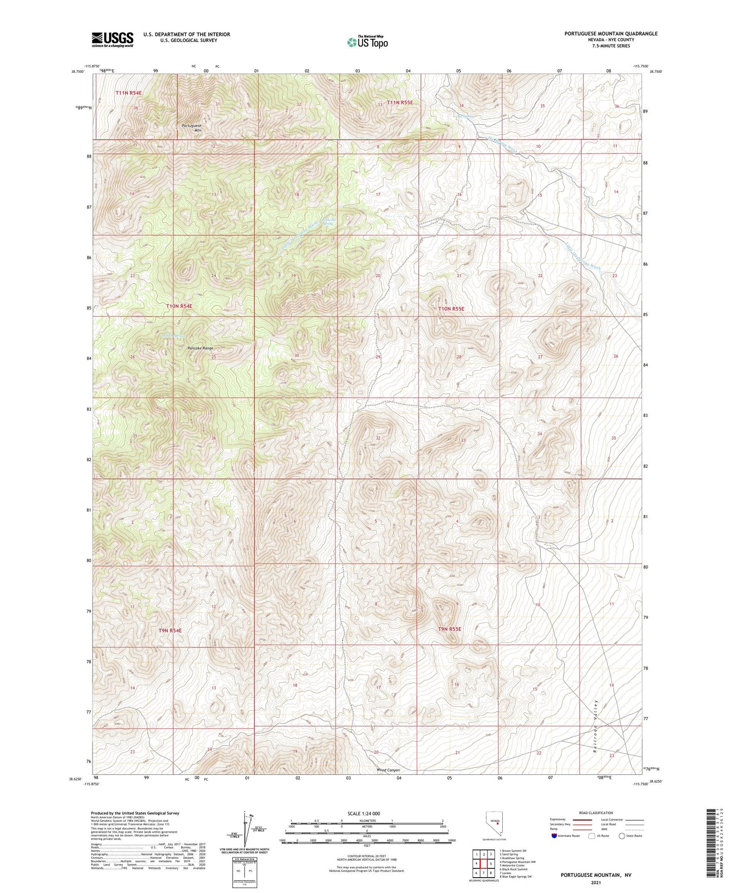 Portuguese Mountain Nevada US Topo Map Image