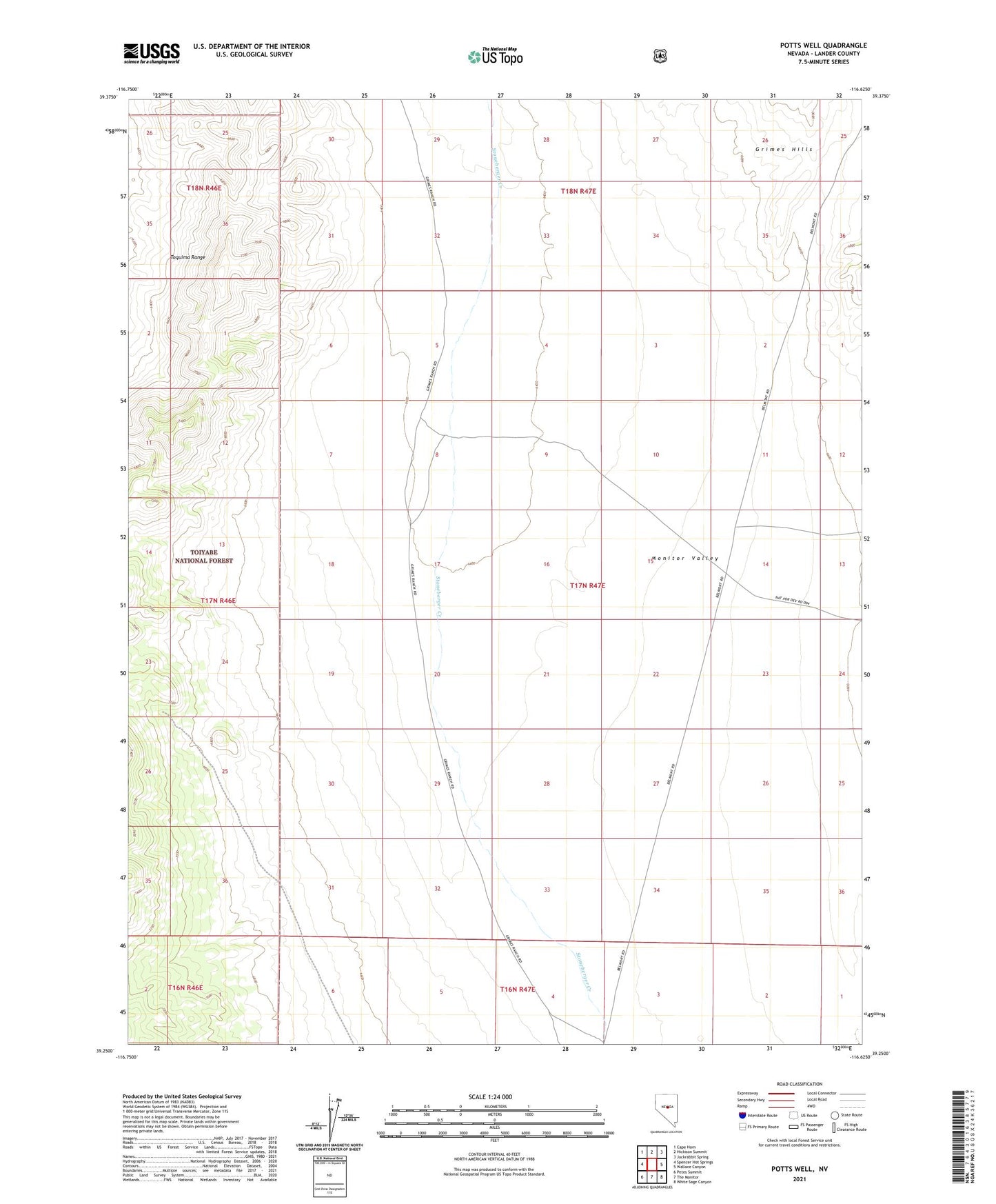 Potts Well Nevada US Topo Map Image